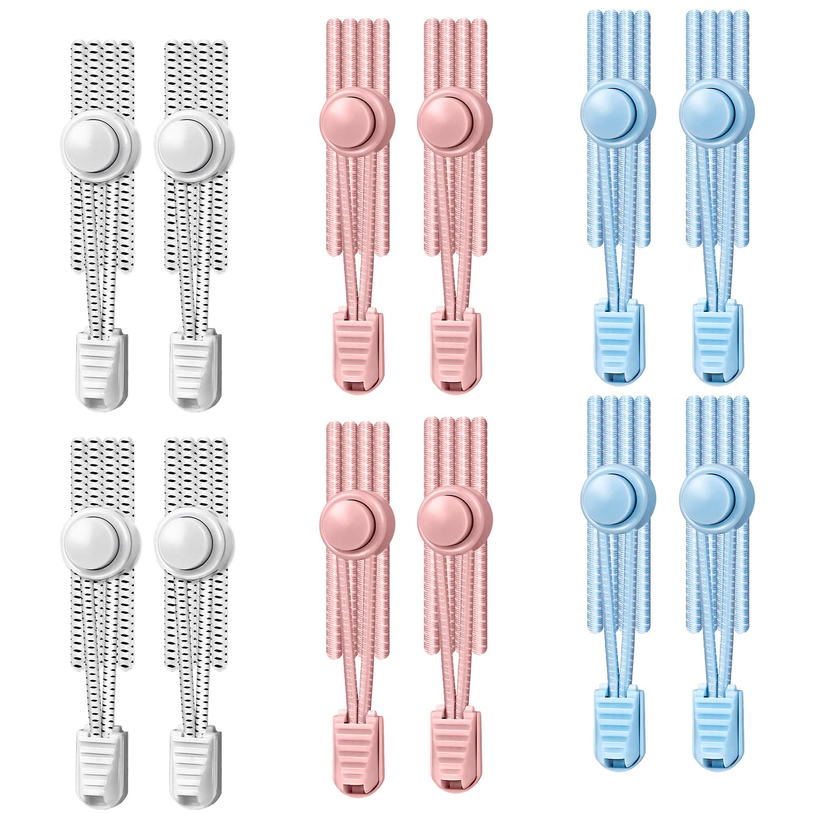 Photo 1 of 2 Pack-GOSALISU 6 Pairs Elastic Shoe Laces for Adults & Kids No Tie Shoe Laces Lock Shoe Laces Tieless Suitable for Sneakers 2white-2pink-2light Blue