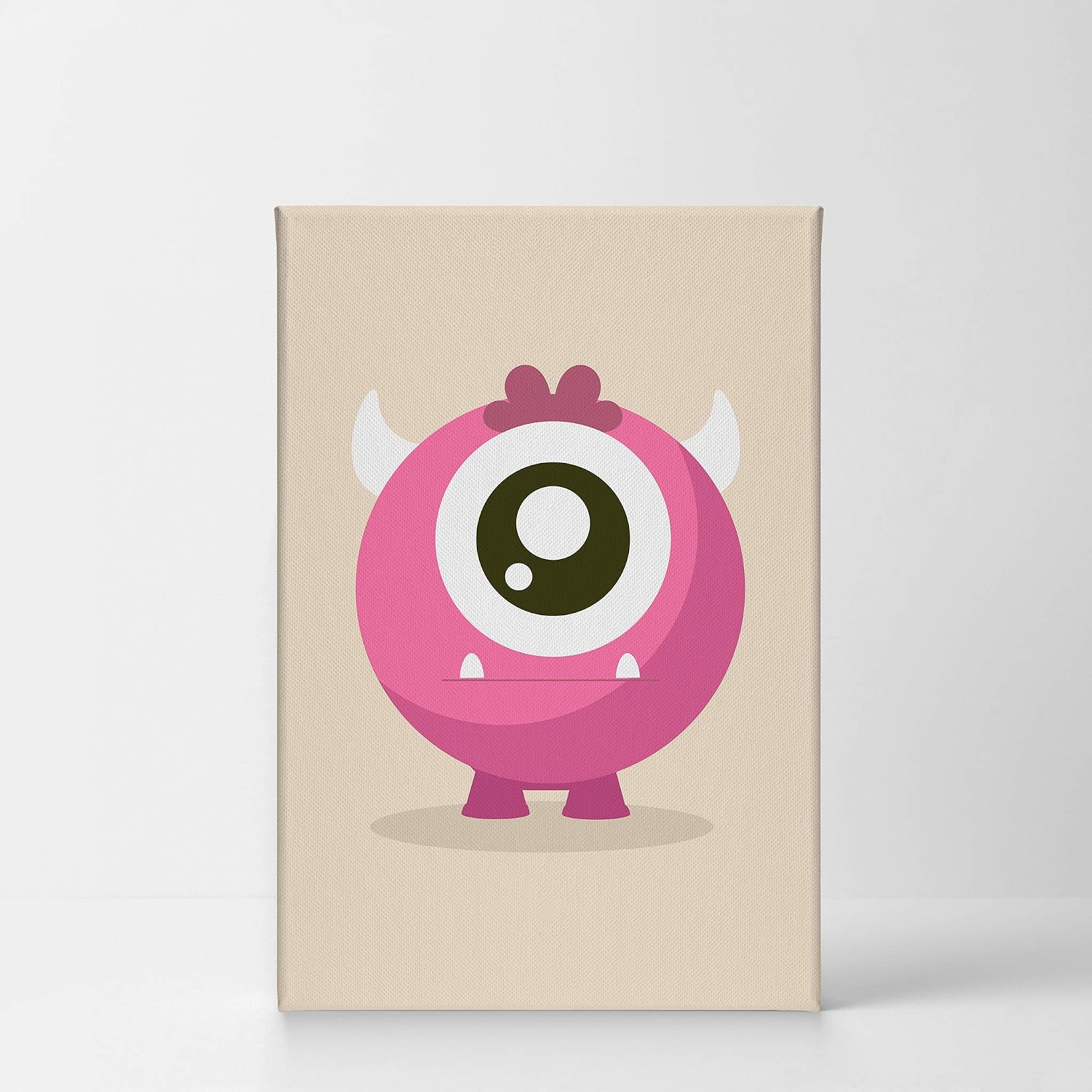 Smile Art Design Lovely Pink Monster Cream Background CANVAS PRINT Kids Room Decor Wall Art Baby Room Decor Kids Room Decor Nursery Decor Ready to Hang Made in the USA- 22x15