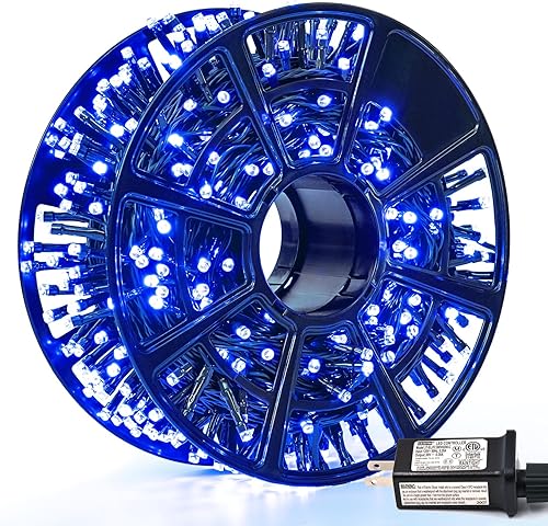 Miniatura 1 de JMEXSUSS 500 luces LED azules de Navidad para exteriores, 173 pies, 8 modos, impermeables, luces de árbol de Navidad, alambre verde, tira de luces