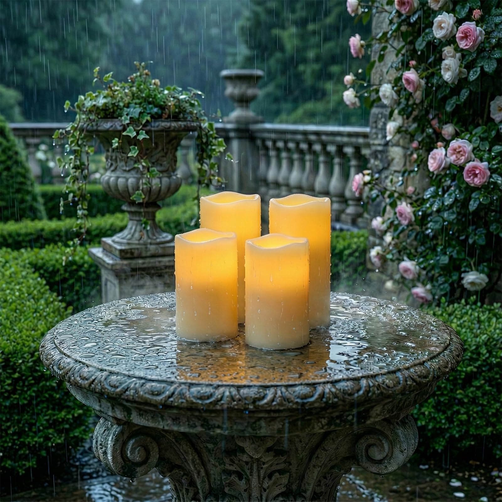5plots D3 x H5 12,7 cm 15,2 cm 15,2 cm Set di 4 candele impermeabili senza fiamma, candele a LED a batteria con telecomando a 10 tasti e timer, richiede 2 batterie AA per interni, casa, Halloween