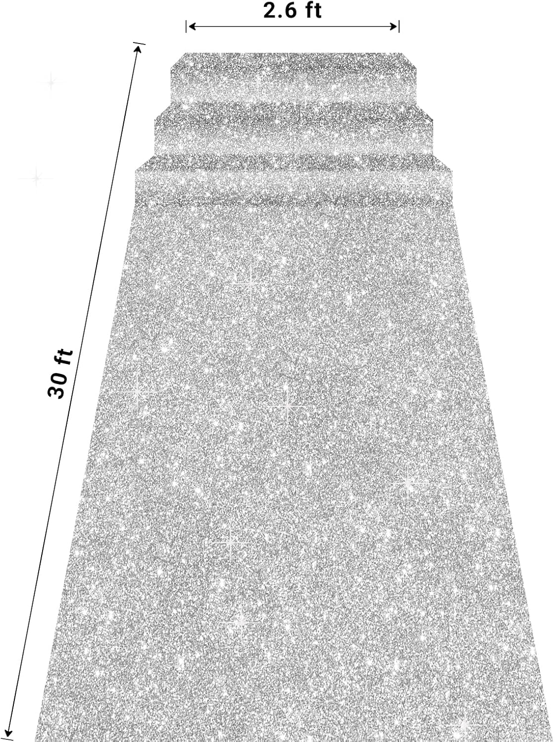 Glitter Carpet Runner 2.6FT x 30FT – Premium Non-Woven Sparkle Rug for Weddings, Movie Theme Parties & Events | Aisle Runner for Grand Entrances & Red Carpet Vibes (Glitter Silver, 2.6FTx30FT)