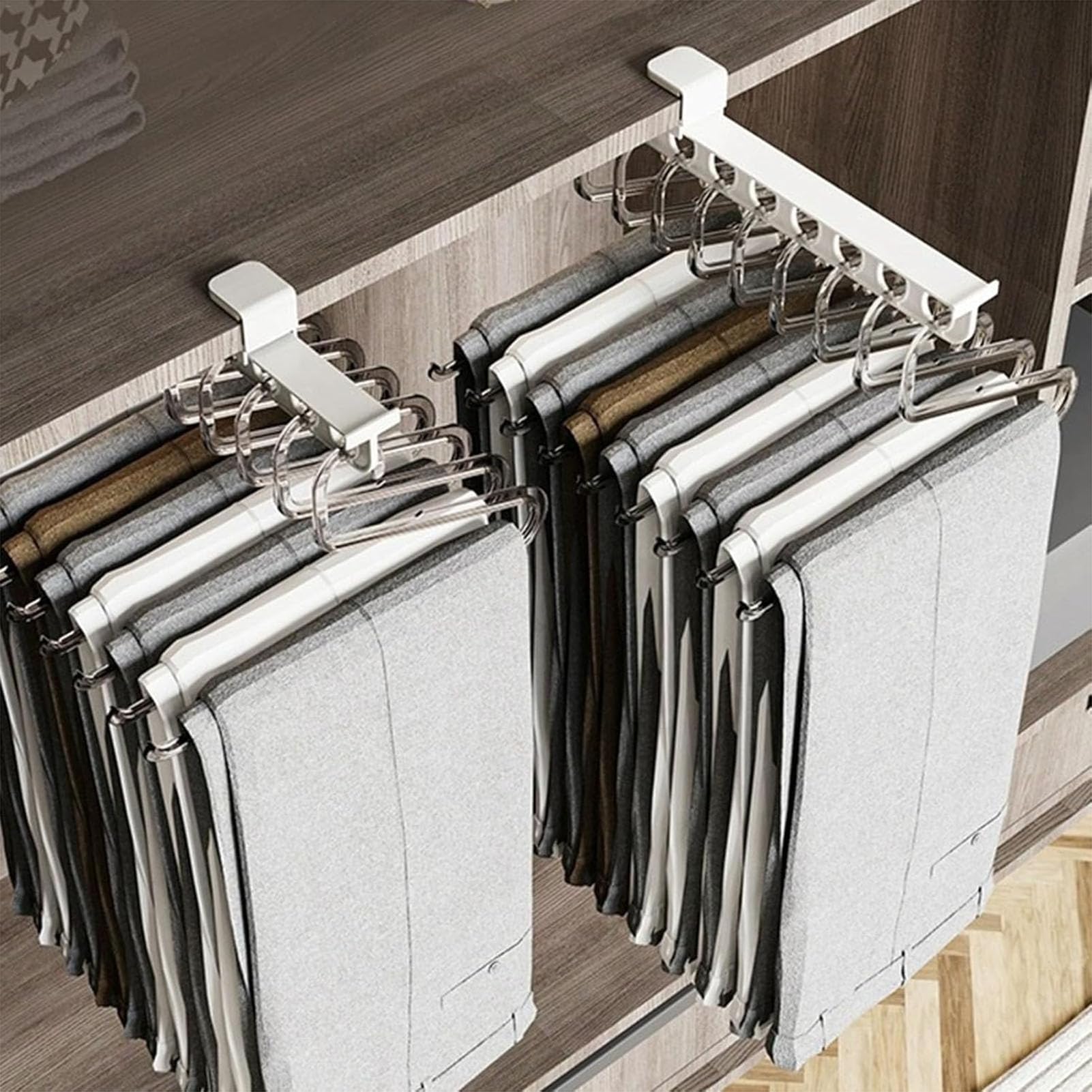 Solidny organizer na szafę z łożyskiem, wysuwany wysuwany wieszak na spodnie, unikalny wysuwany drążek na wieszak na artykuły gospodarstwa domowego do szafy,White,A