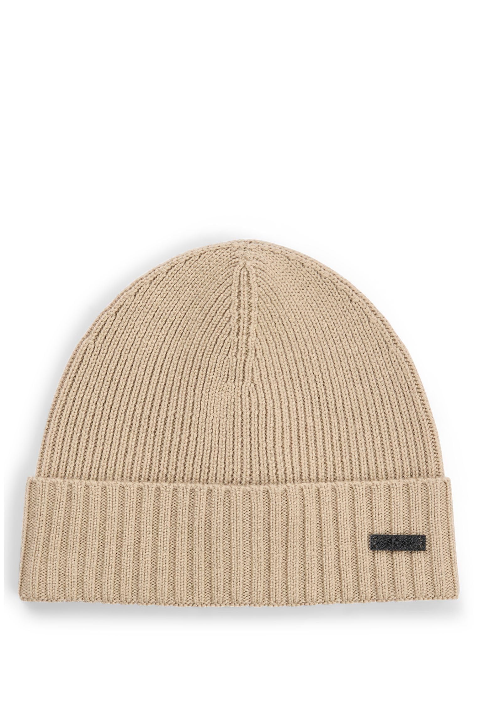 BOSS Mens Fati Logo-Label Beanie hat in Virgin Wool