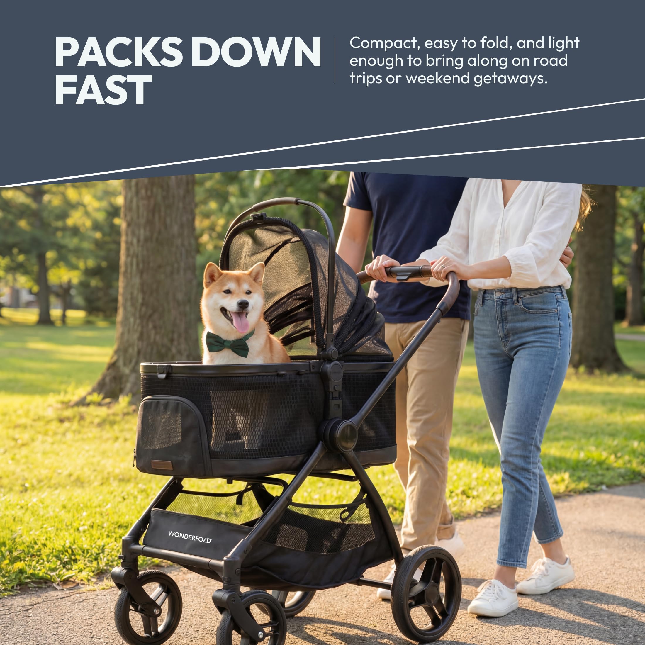 Amazon.com: WonderFold P3 Buddy Pet Stroller - Luxury Lightweight Foldable Pet  Stroller for Dogs & Cats with Adjustable Faux Leather Handlebar - Dual  Entry Design & Travel Friendly Comfort - Up to