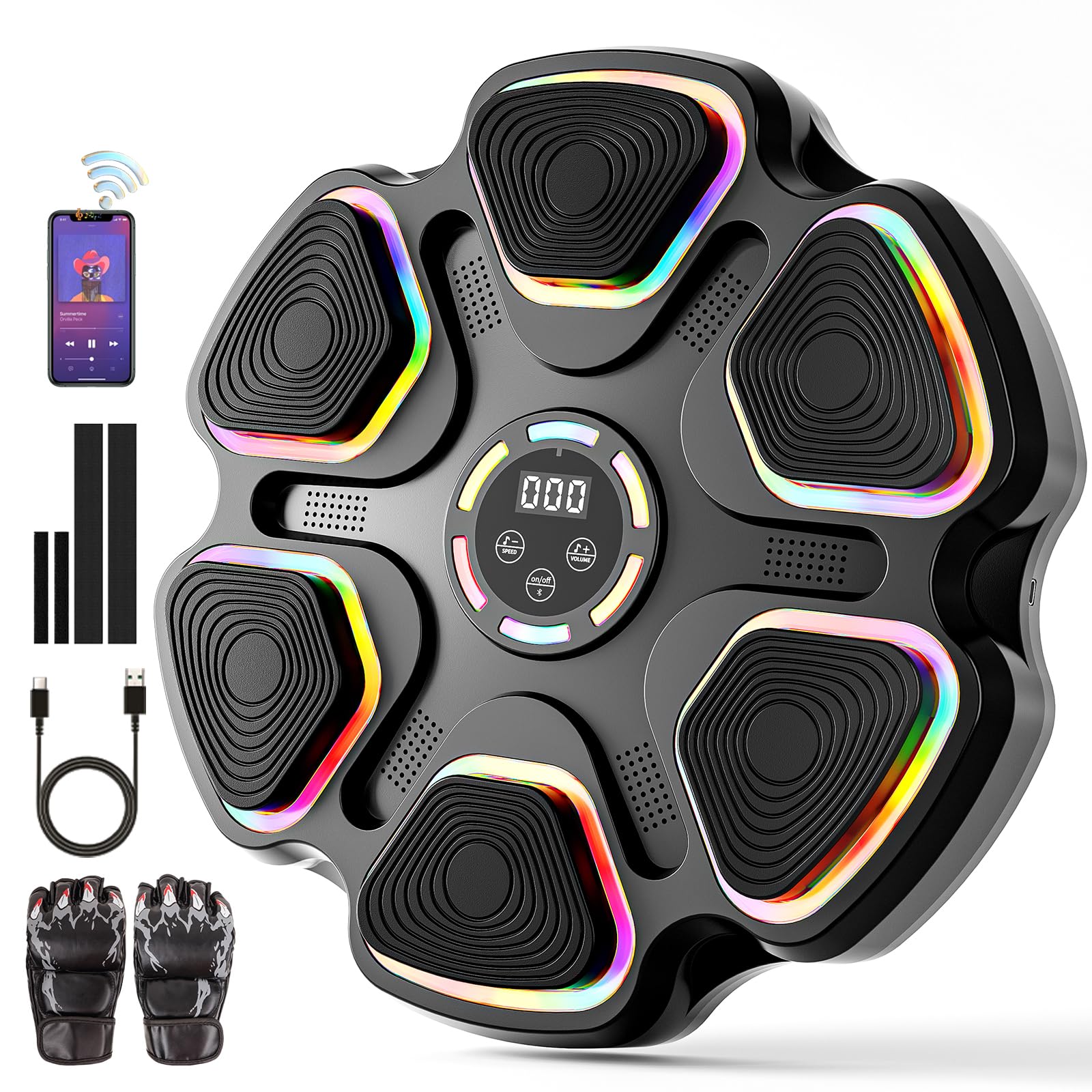 Máquina de boxeo musical con guantes de boxeo, máquina de montaje en pared para niños y adultos, equipo inteligente de gimnasio de boxeo Bluetooth, equipo de entrenamiento de boxeo para el hogar