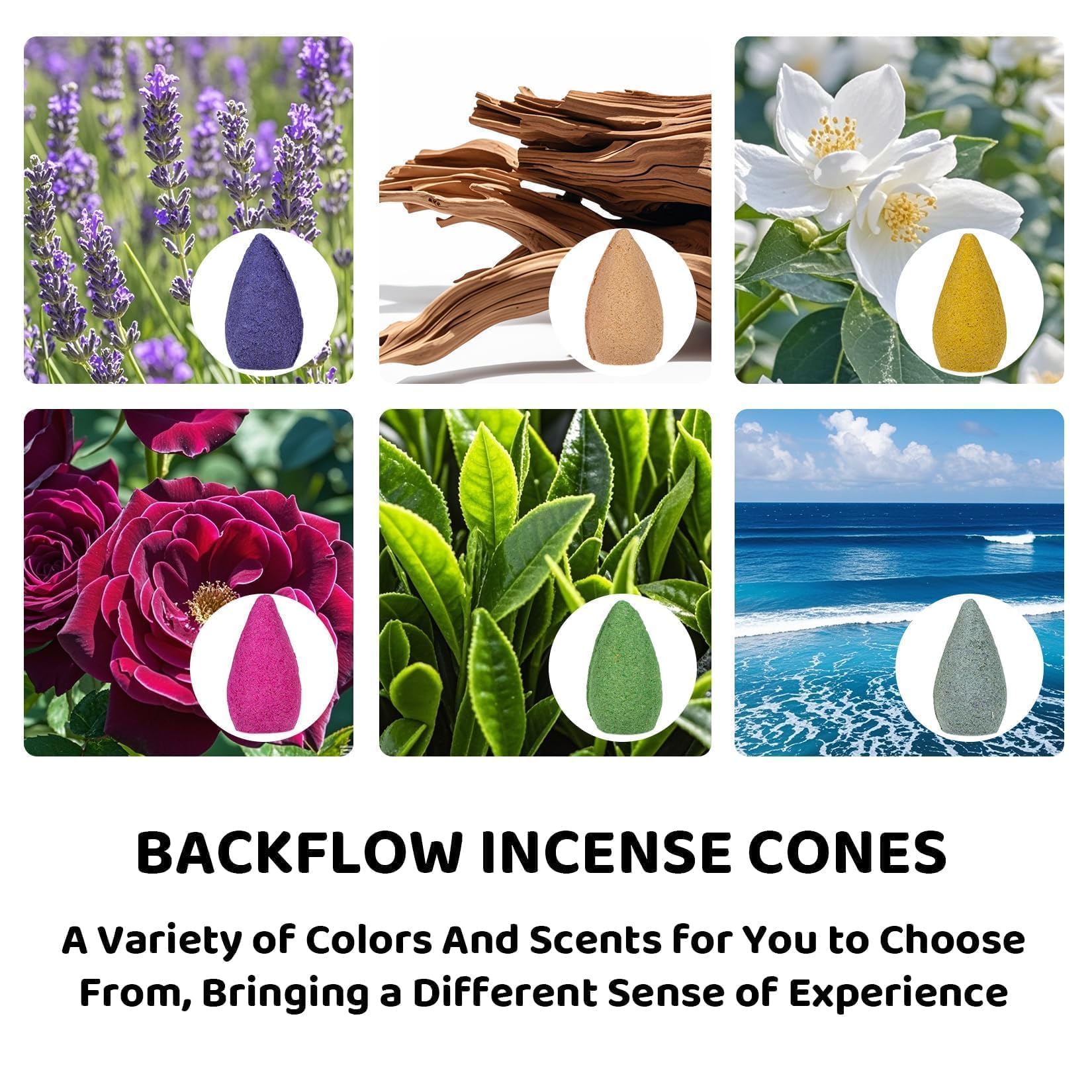 110-Pack Backflow Incense Cones For Waterfall Burners – Sandalwood Scented, 7.8 Oz