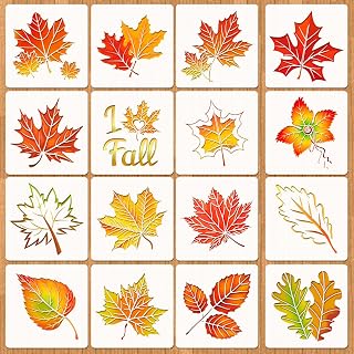 HOWAF 16pcs Autumn Leaf Stencils,Fall Pumpkin Templates,Plastic Maple Leaves Stencils for Happy Fall Y'all Painting Fabric Wall Home Decor,Harvest Stencil for Autumn Season DIY Art Craft Supplies