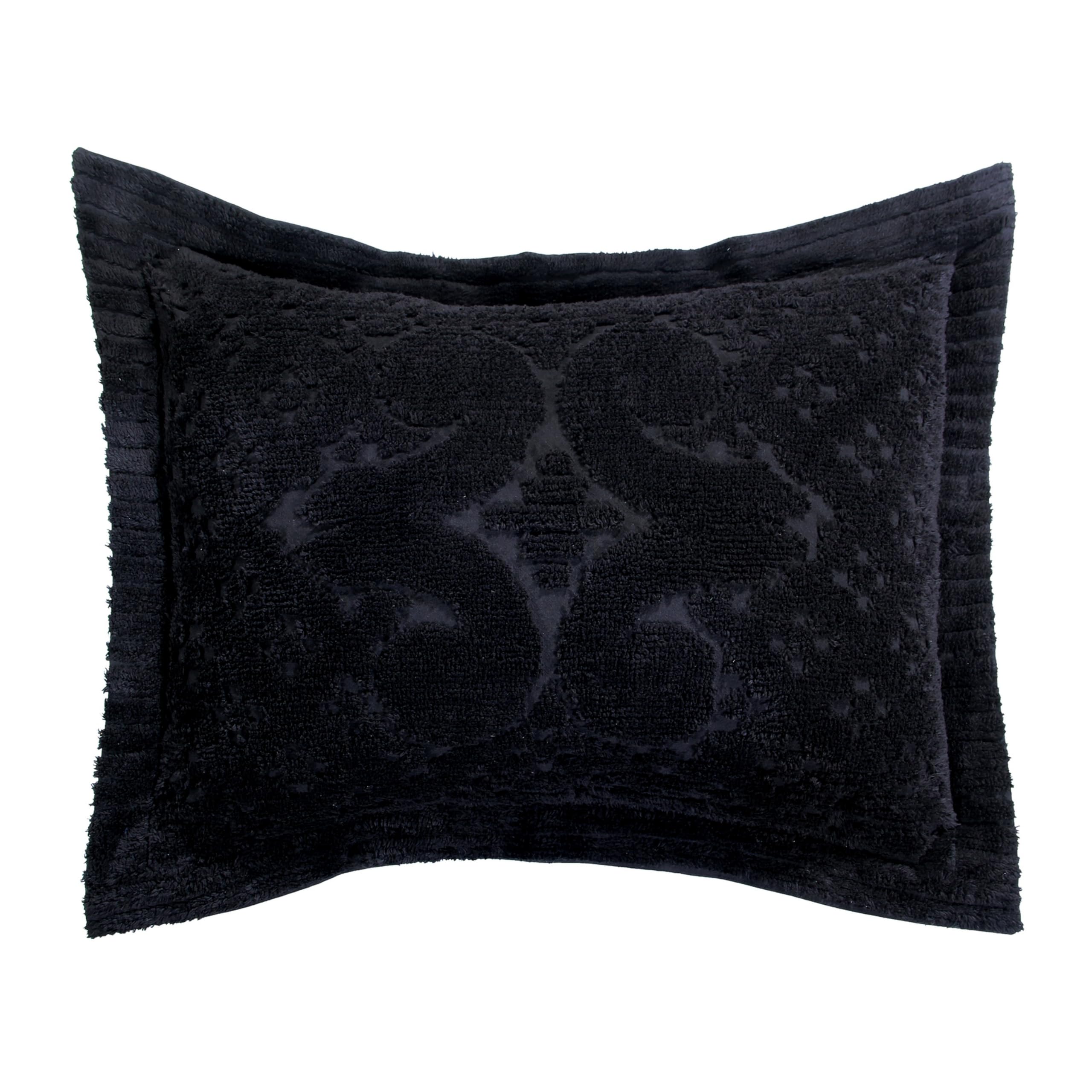 Better Trends Black Standard Sham 100% Cotton Chenille Bedspread Sham, Soft and Cozy Tufted Tumble Dry (21x27 Std Sham) Ashton Collection