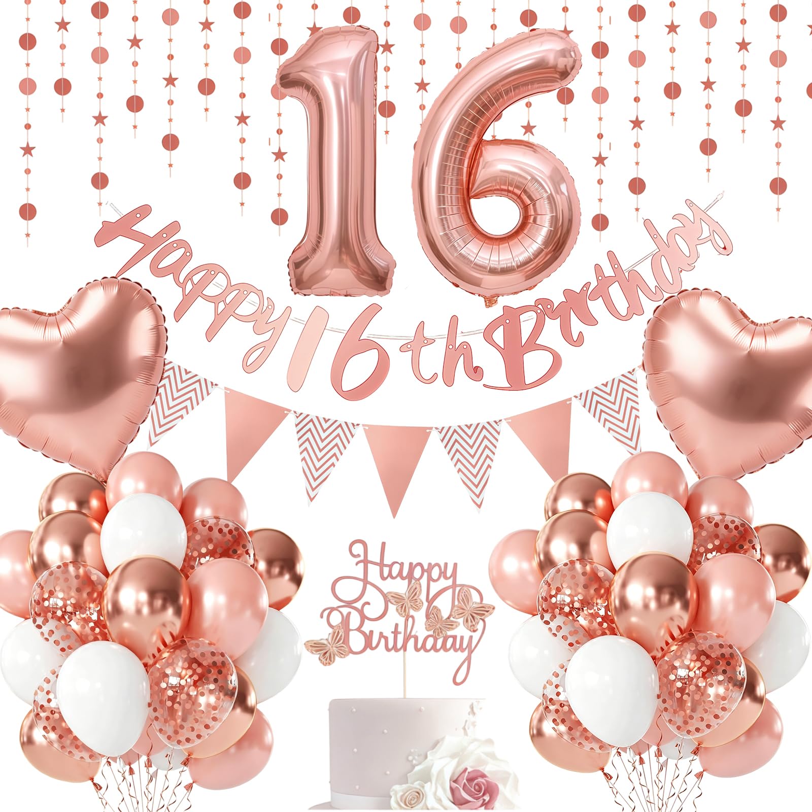 Balloons for 16th Birthday, 16th Birthday Girl, 16th Birthday Girl Rose Gold, Birthday Decoration for 16 Years Girls, Balloons 16th Birthday Happy Birthday Garland, Balloon 16 Decoration for Birthday โ image 1