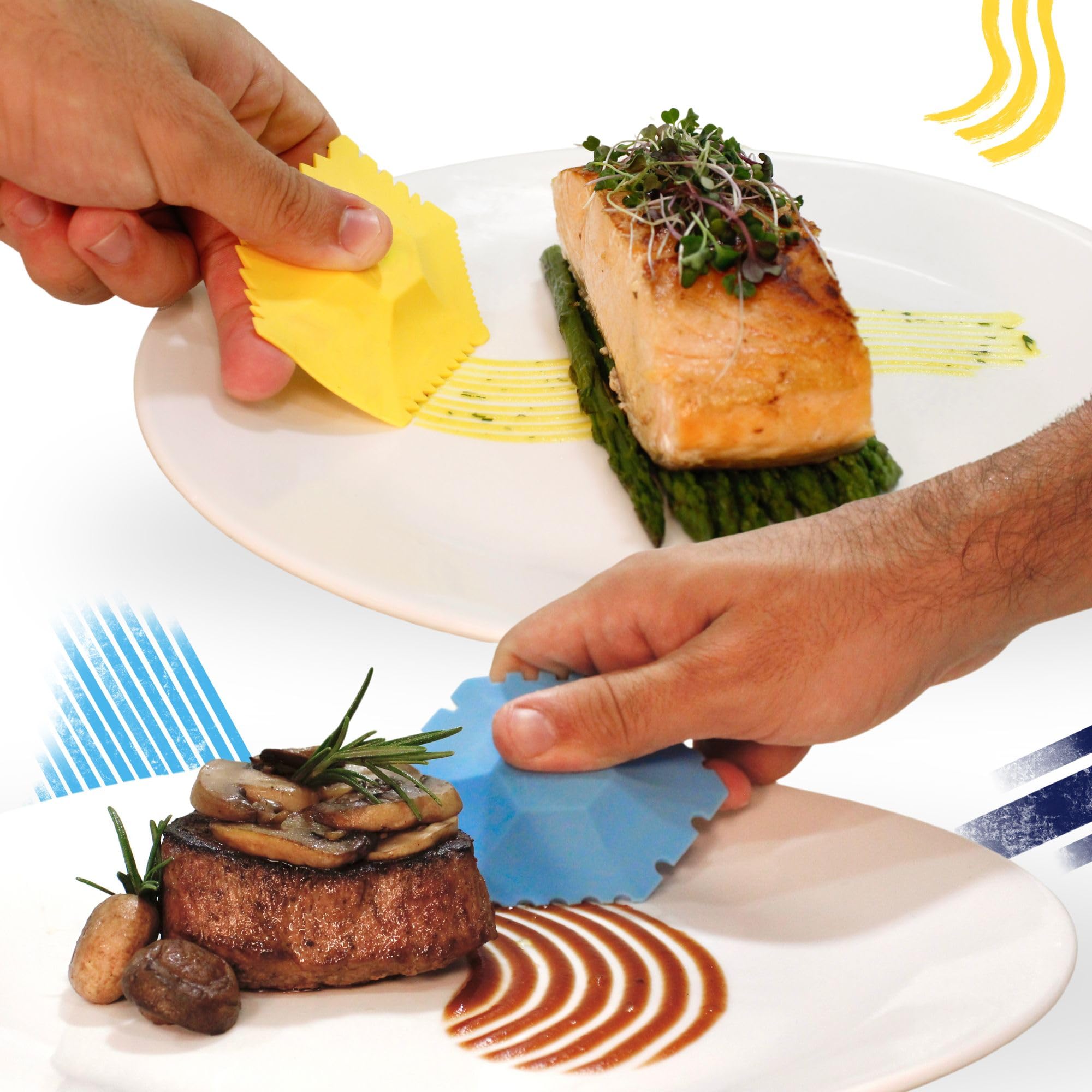Juego culinario de herramientas de chapado de chef, 2 cuñas de silicona con 12 patrones, herramientas de chef profesionales para platos de alimentos, arte de pastelería y regalos de chef