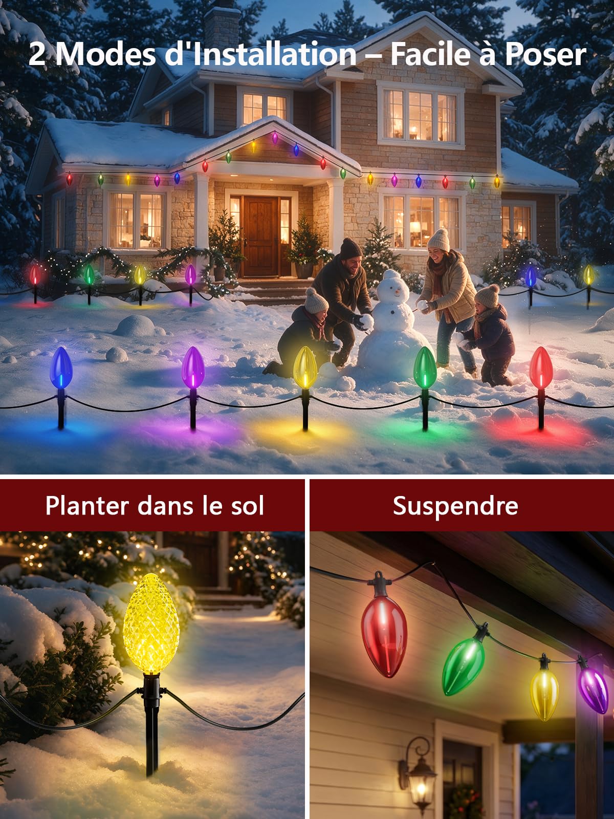 Kawaya Guirlande Lumineuse Piquet Jardin C9 Multicolores, Étanche IP65