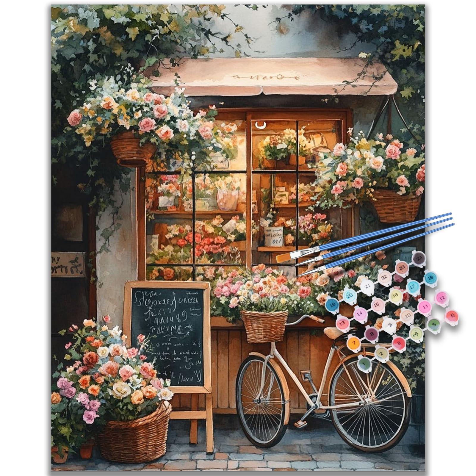 Kalonyth Op-Uk07 Flower Shop Paint By Numbers For Adults, Flowers Adult Paint By Numbers Canvas Kits, Frameless, Diy Acrylic Oil Painting For Stress Relief Home Wall Decor Gift 16X20 Inch