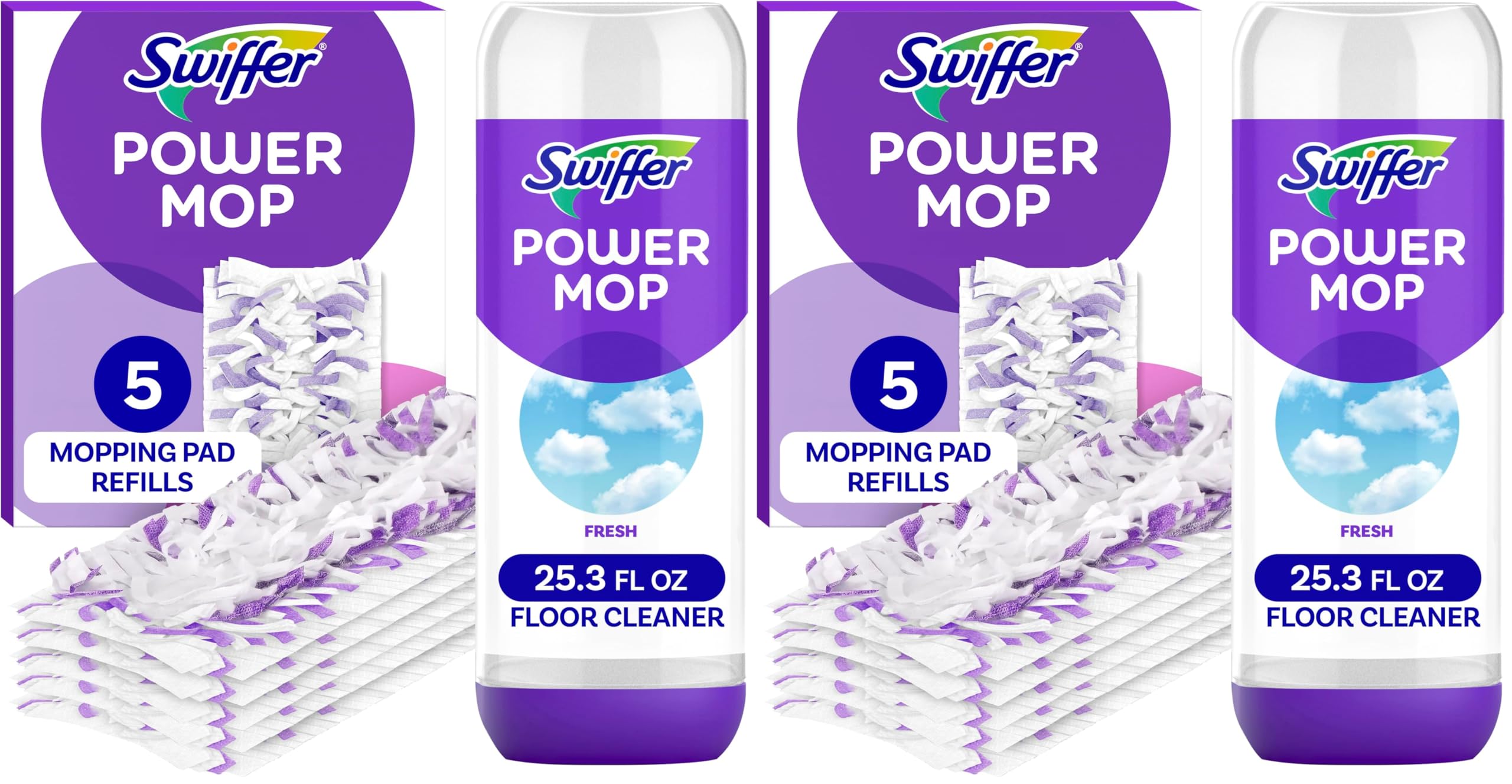Swiffer PowerMop Multi-Surface Refill Pack for Floor Cleaning, Includes 5 Mopping Pad Refills, 1 Cleaning Solution with Lavender Scent (Pack of 2)