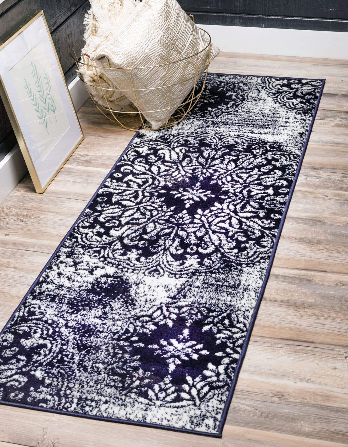 Unique Loom Sofia Collection Area Rug - Grand (3' 3" x 16' 5" Runner, Navy Blue/ Ivory)