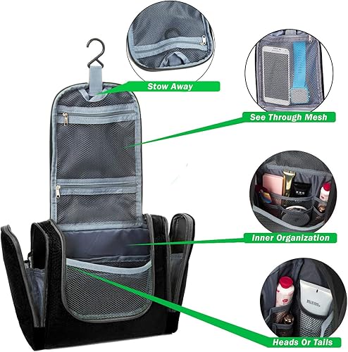 Miniatura 7 de bago Neceser de viaje impermeable grande para baño y bolsa de viaje para organizador de artículos de tocador, Negro -, Extragrande