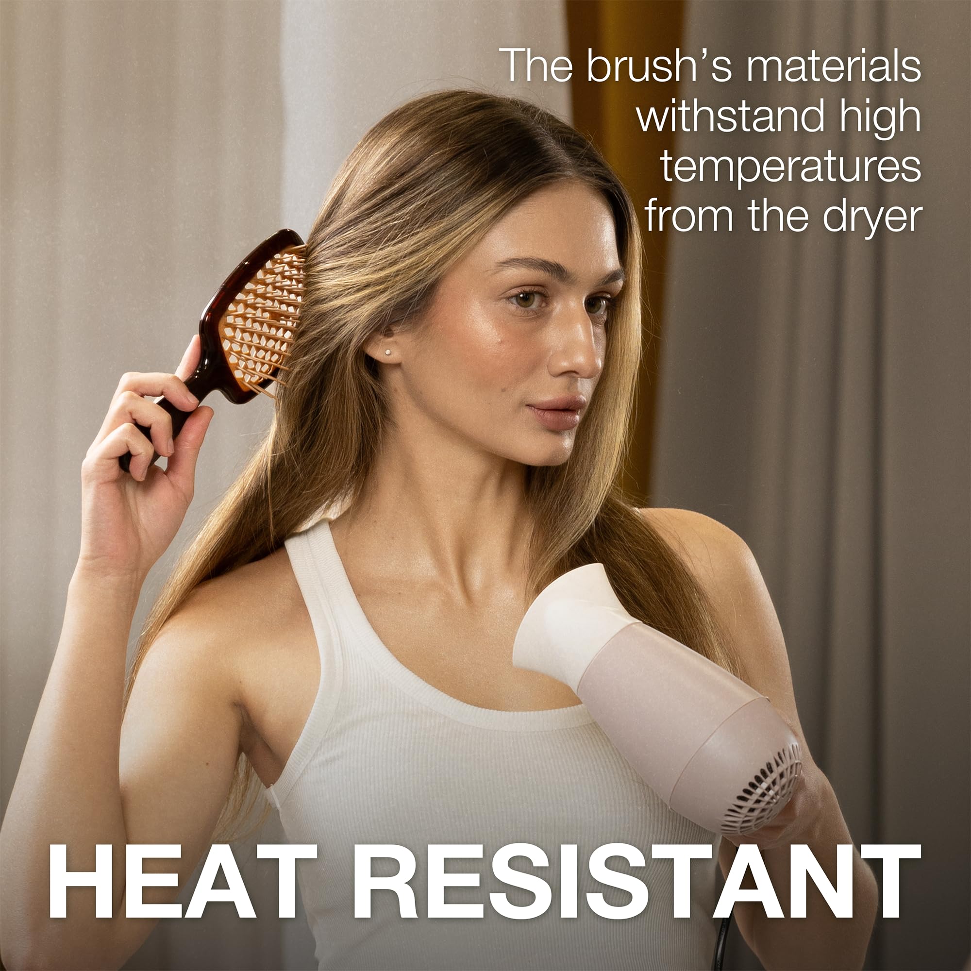 Janeke - Spazzola districante Superbrush per capelli morbidi, con setole antistatiche, spazzola ventilata per capelli bagnati, per asciugatura, per capelli ricci, spessi, ondulati e fini, caramello