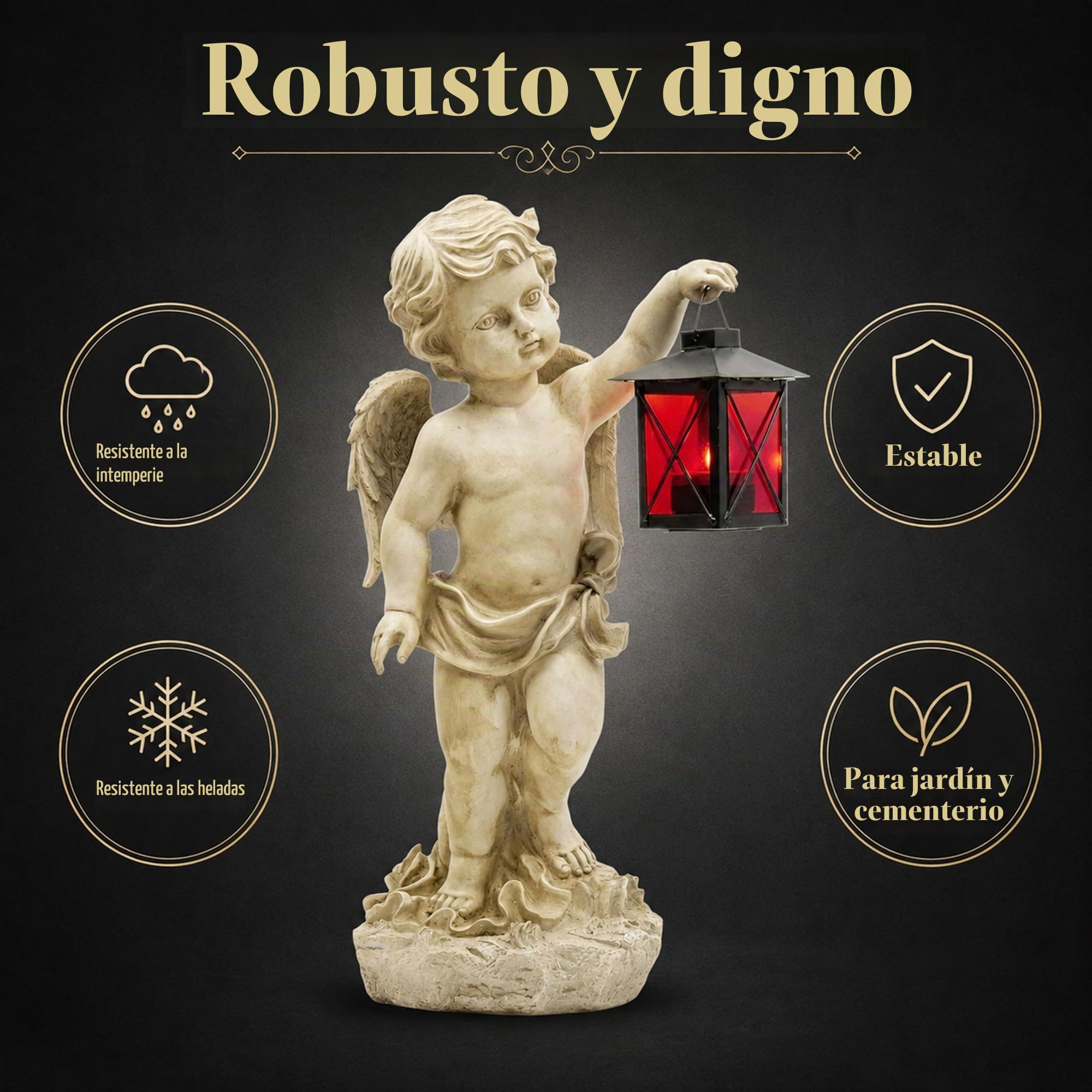 Ángel por Cementerio con farolillo Rojo Decoración de jardín 37cm Resistente a la Intemperie