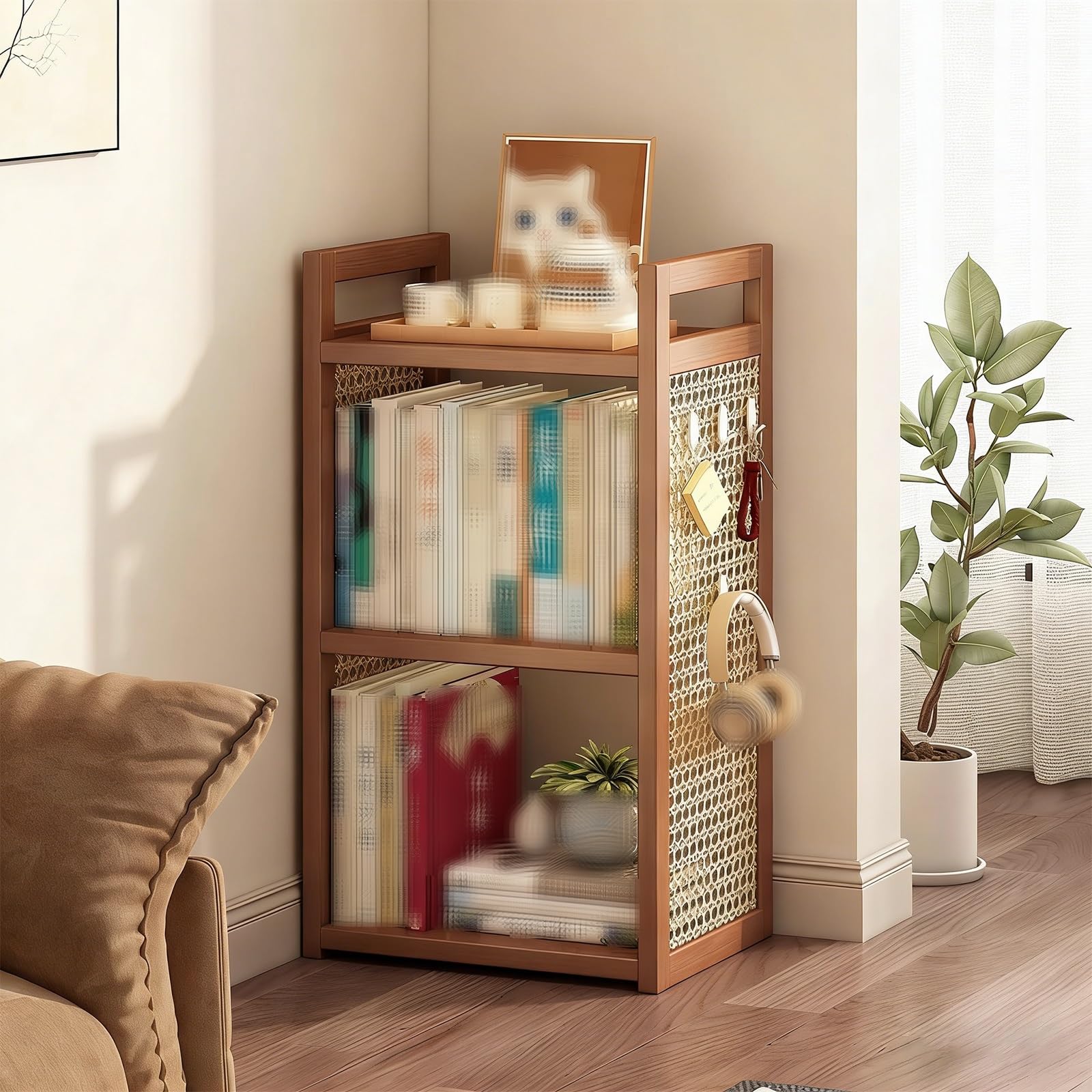 Scaffalatura Legno Scafali Ripostiglio Design con Angoli Arrotondati Ringhiera Rialzata Adatto per Uffici, Camere da Letto e Lavanderie Scaffale Salvaspazio(35 * 20 * 67cm)