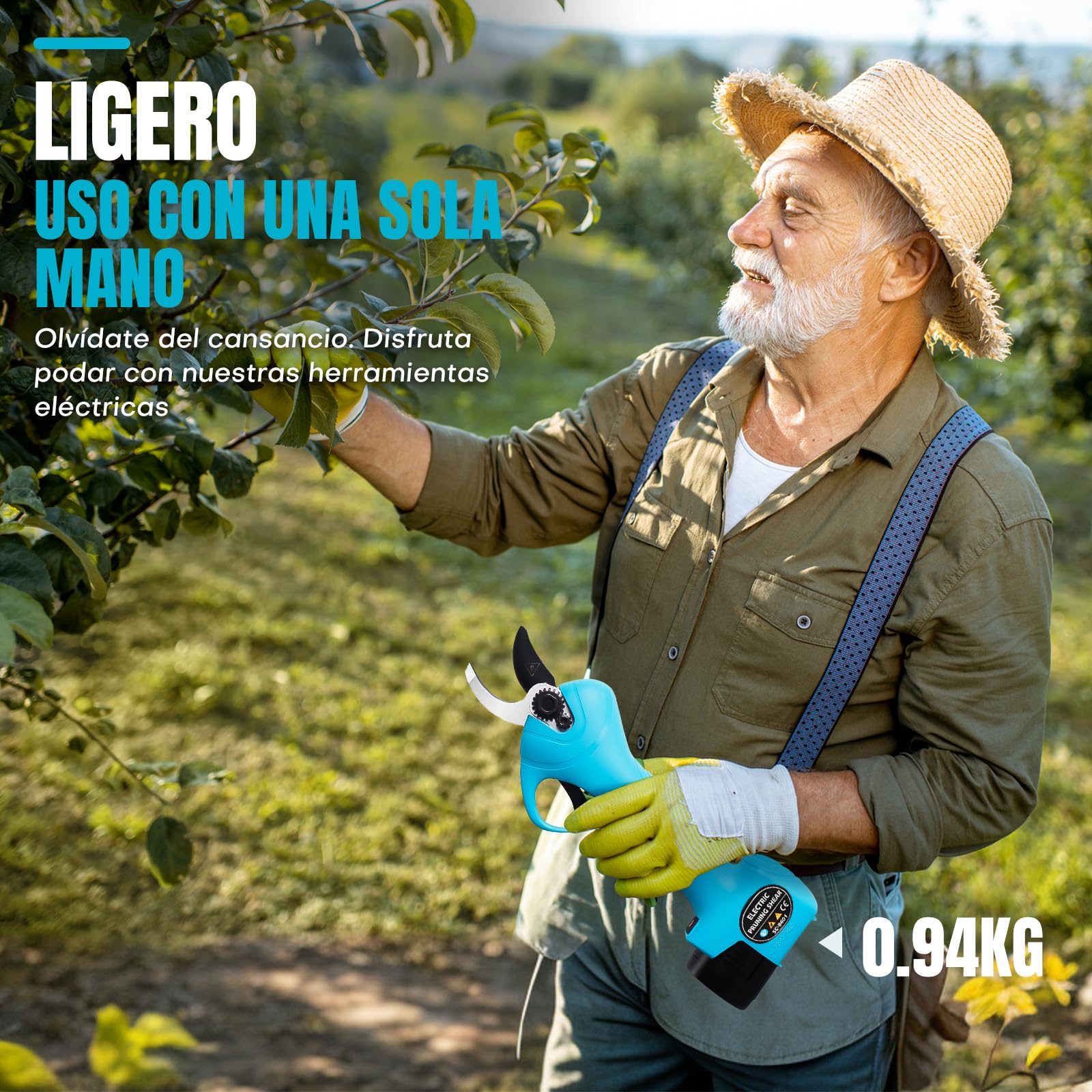 Bostar Tijera de Podar Electricas Cortador Eléctrico de Ramas Inalámbrica Profesional 16.8V Fuerte Hoja de Acero Dentro de 25MM para árboles Jardín (Azul)