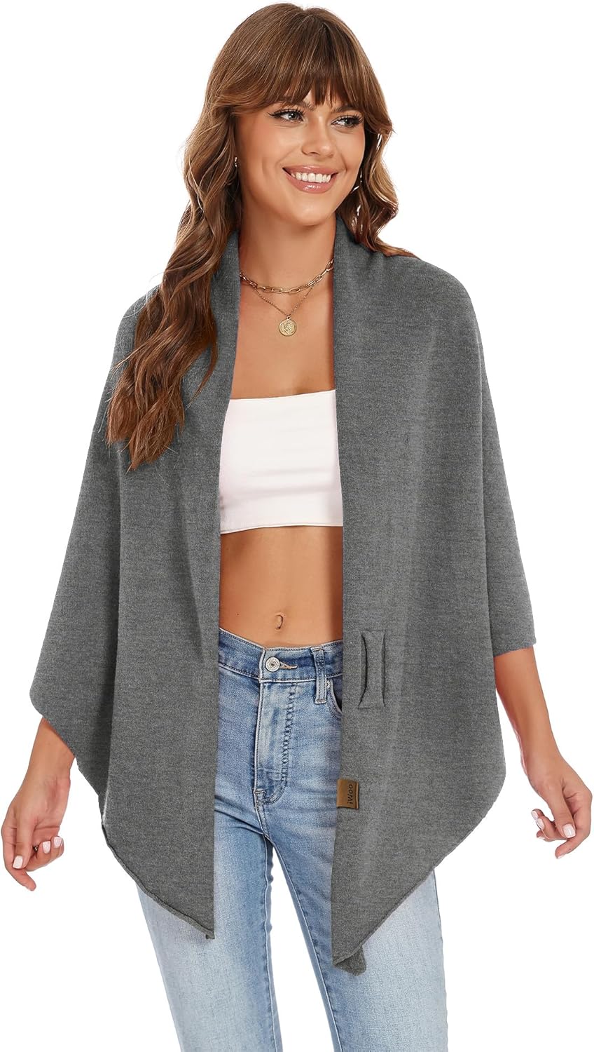 iWoo Women Soft Shawl Wraps kintted Open Front Poncho Sweater for Spring Fall Winter - Image 6