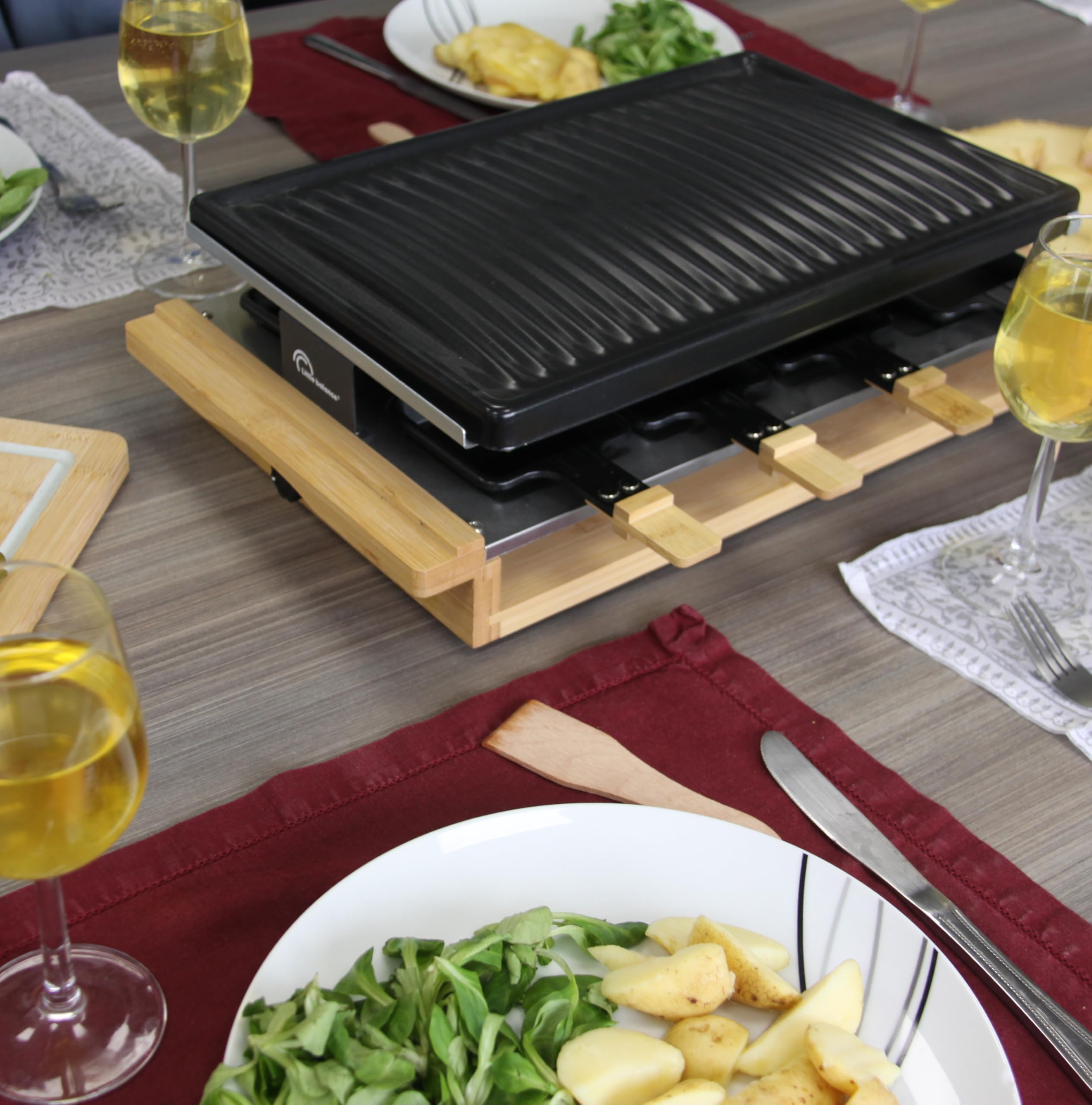 Amazon.de: LITTLE BALANCE 8501 Premium Bambus 8, Raclette Grill 8 Personen,  Antihaftbeschichtung, 1200 W, echter Bambus