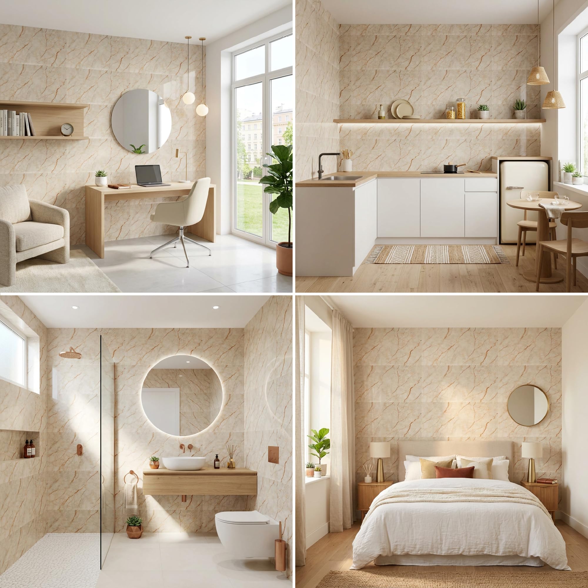 Grace Baltic - Paneles de pared 3D para decoración de pared interior adhesivos, finos y elásticos, de PVC 1,08 m²/6 unidades (Beige Blanco)