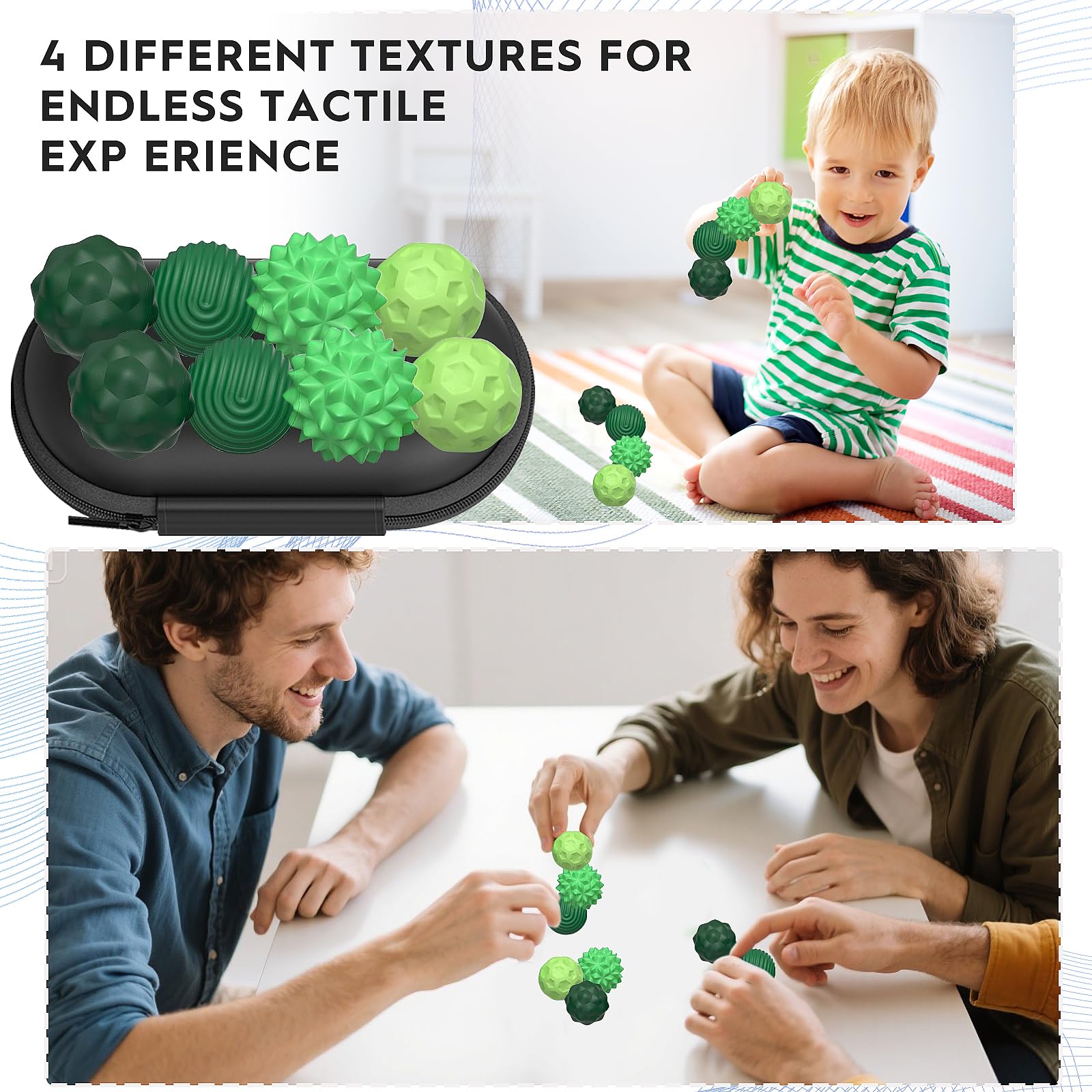 8 Pezzi Magnetiche Antistress in Silicone, Palle Magnetiche Anti-Stress, Fidget Toys Sensoriali Portatili con Texture Varie, Sfere di Acupressure, Anti-Stress Anxiety Toy per Adulti e Bambin (Verde)