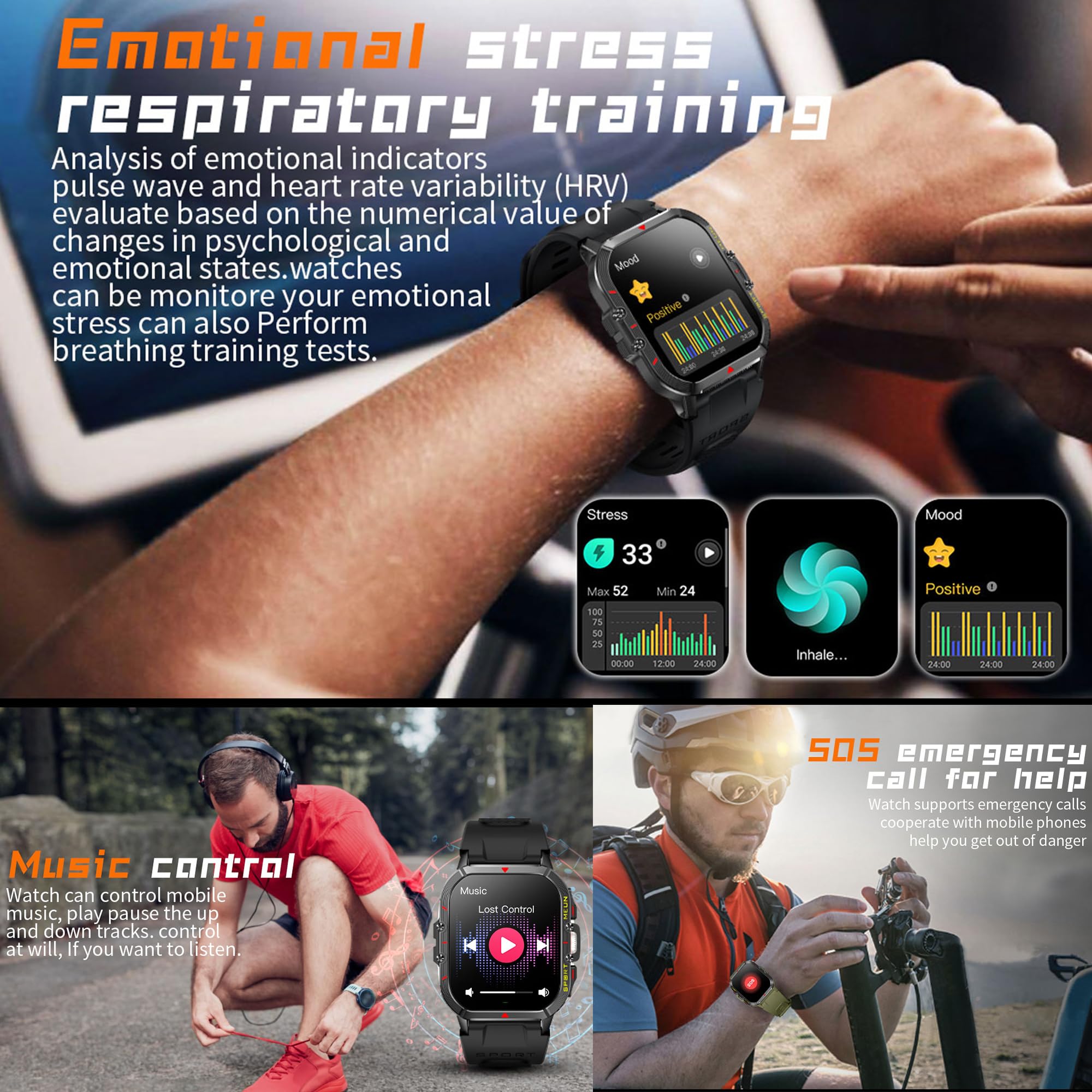 Montre Connectée Homme avec Appel Bluetooth 5.1/Numérotation, 1,96" Smartwatch Compatible Samsung Huawei Xiaomi Android iOS Podometre GPS Partagé Montre 123 Mode Sports Cardiofrequencemetre (Noir)