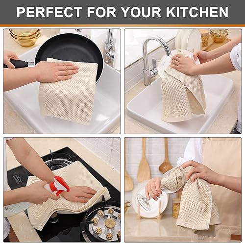 Miniatura 4 de Kitinjoy - Paños de cocina de 100% algodón, tela de tejido gofrado, paño de limpieza ultrasuave, absorbente y de secado rápido.