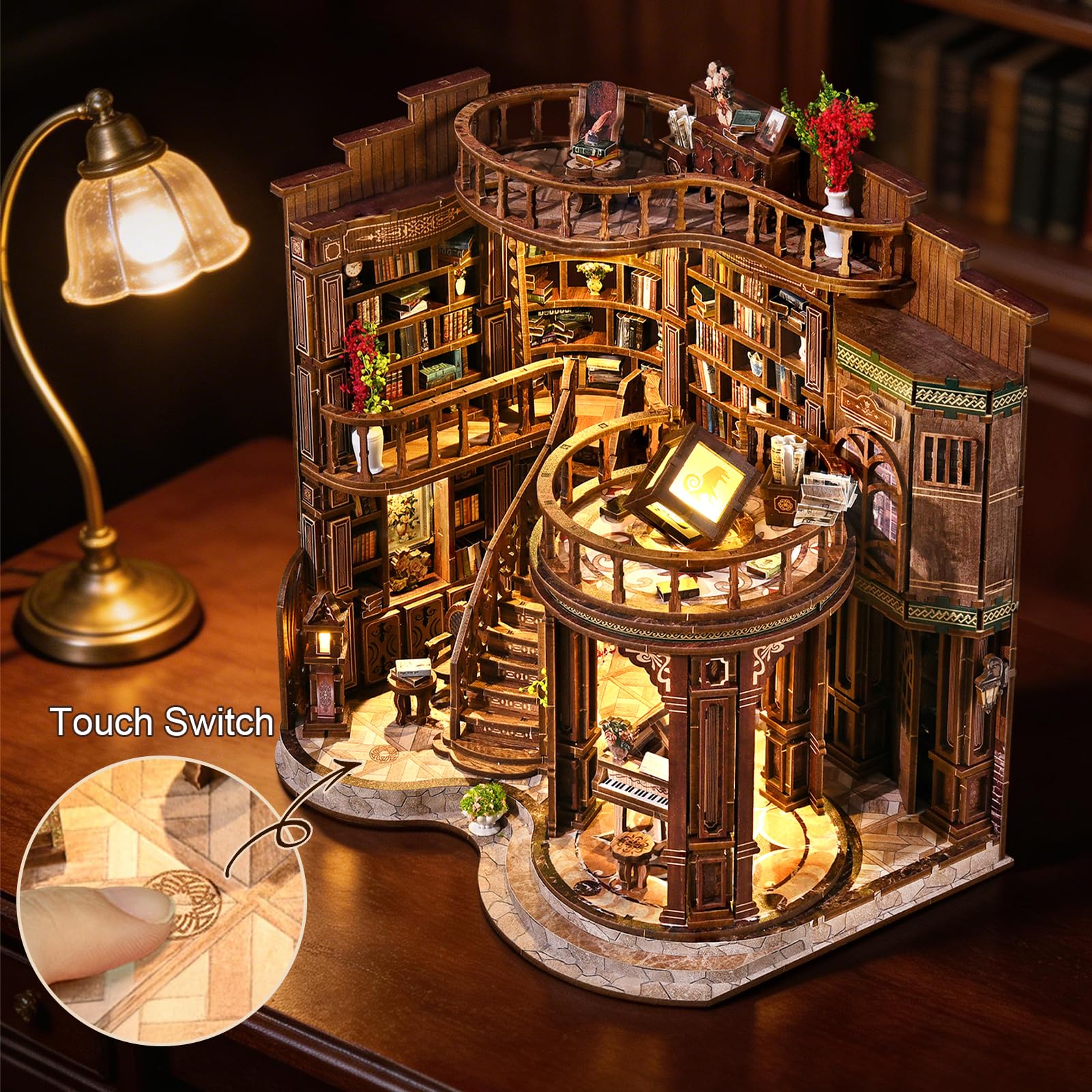 Cuteefun DIY Miniatur-Puppenhaus Bausatz aus Holz mit LED, Book Nook Kit | Kreatives Handwerk, Wohnaccessoire & Bücherregal-Dekoration, Geschenk zu Weihnachten Geburtstag (Dreamy Book Hall)