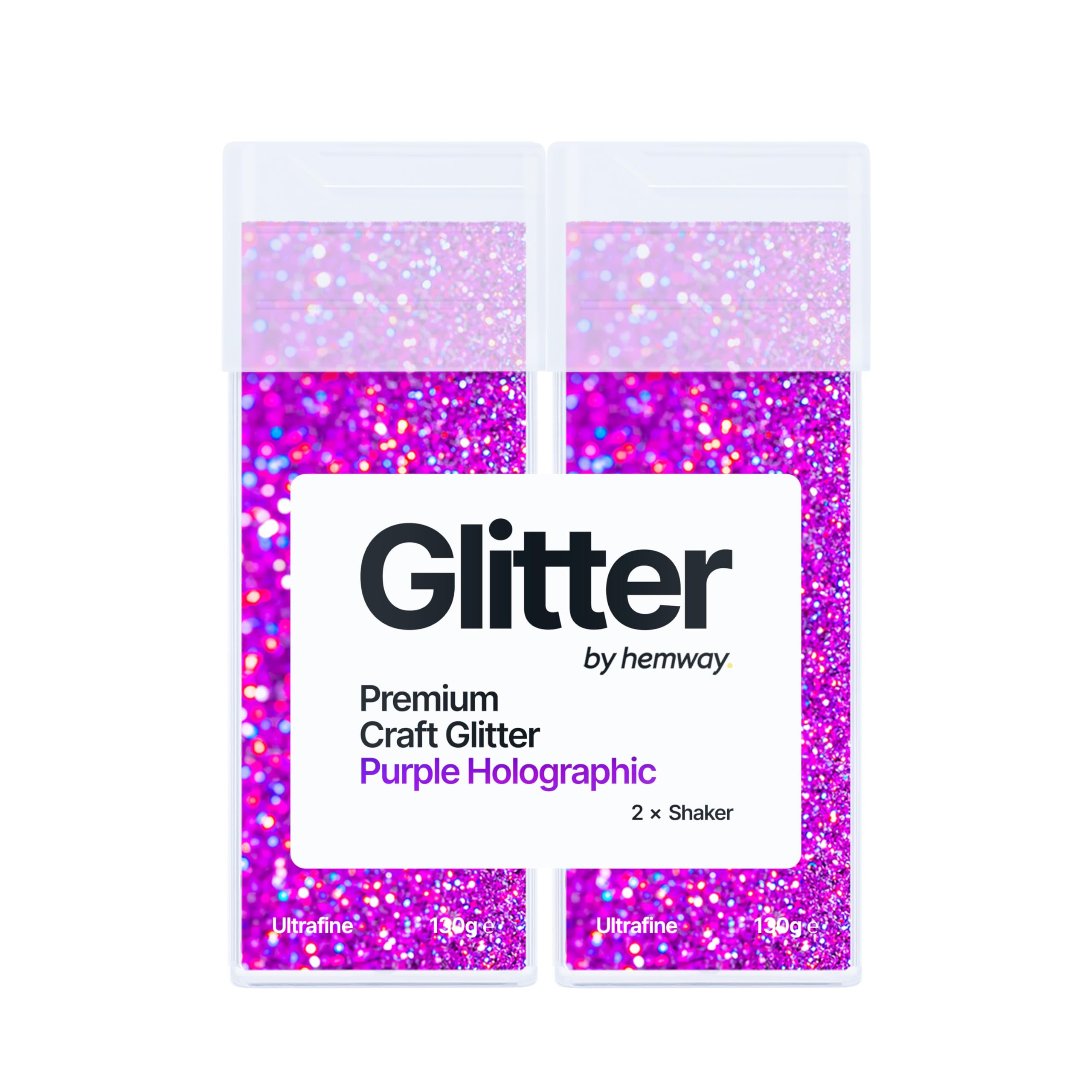 Hemway Glitter Shaker Purple Holographic 130g x2 Pack Ultrafine, Craft Glitter Shakers for Resin & Epoxy Crafts