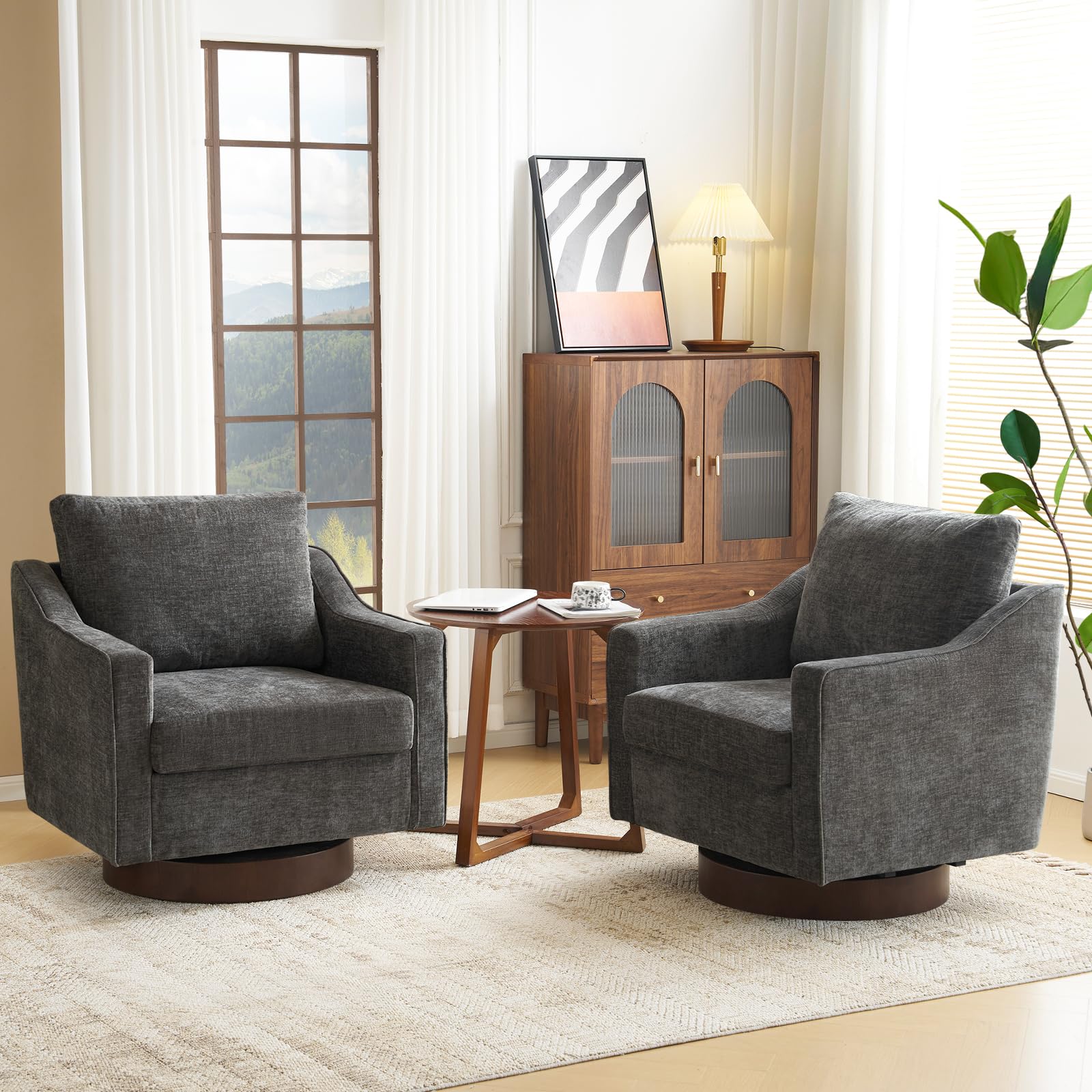 VINGLI Tub Chair Set of 2, 360° Swivel Armchair, Comfy Accent Chair