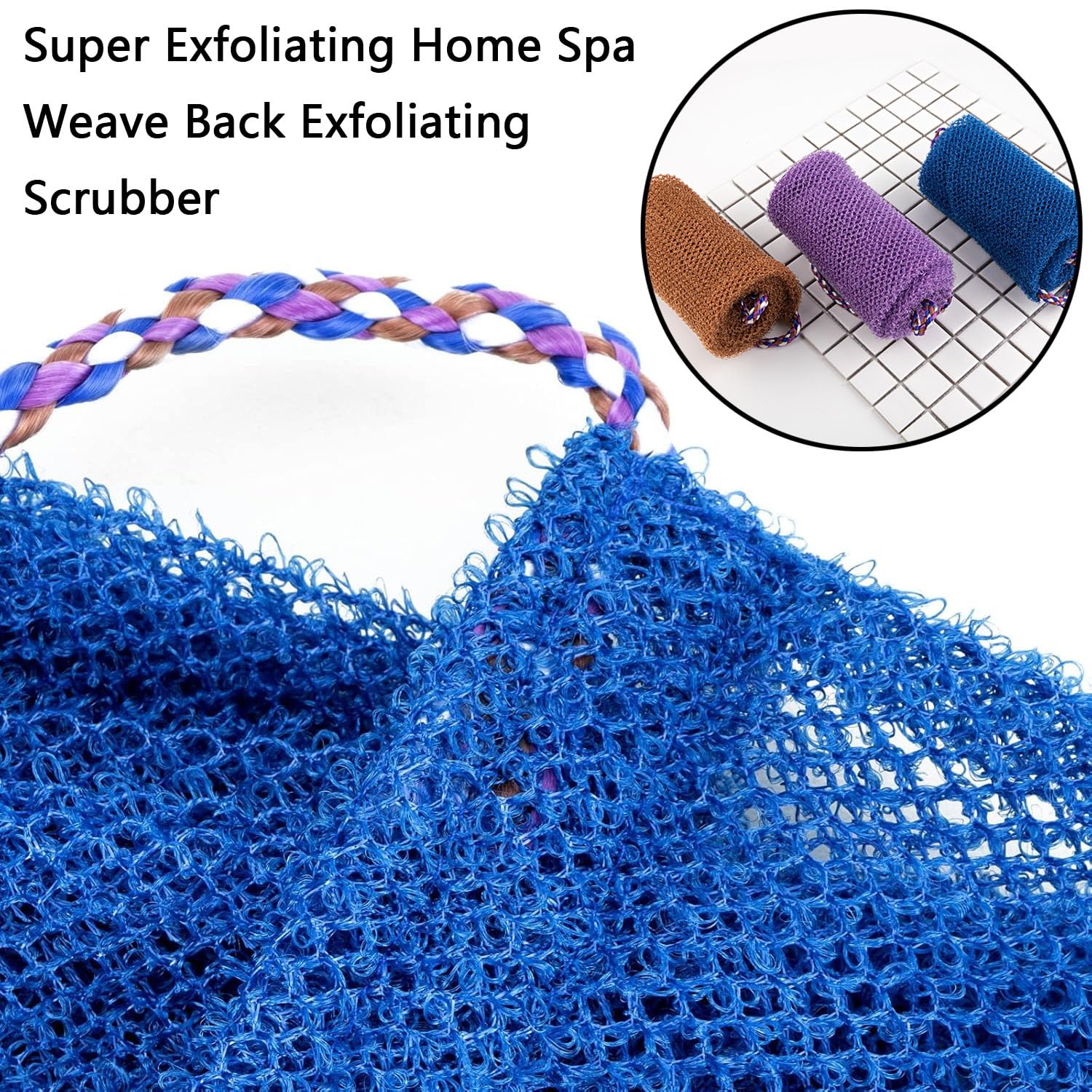 3-Piece Exfoliating Bath Set, Long Handle Body Scrubber with Deep Cleansing Net Sponge - Image 3