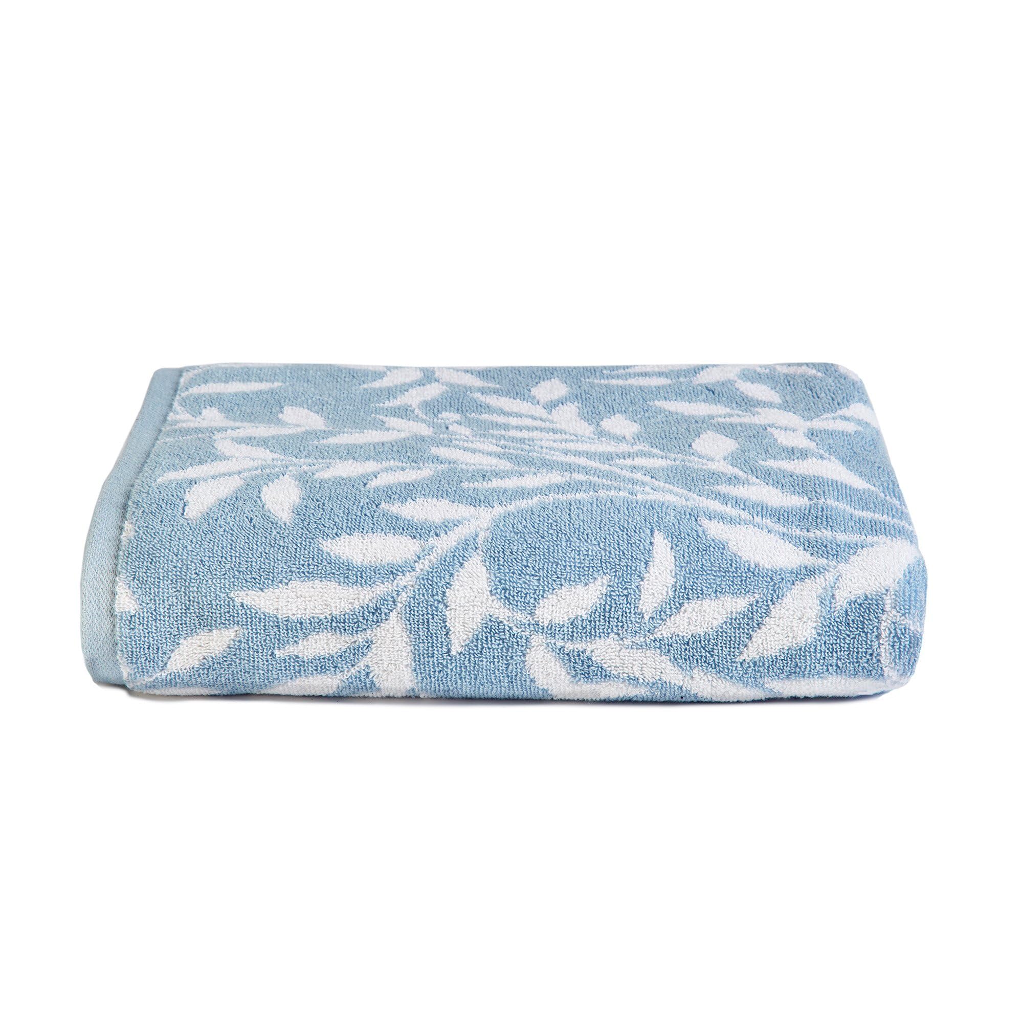 Dreams & Drapes - Blue Leaf Bath Towel (90 x 150cm) - 100% Cotton - Soft Touch & Fluffy - Botanical Vintage Towel - Blue Floral Towel - Bath Towel/Bath Sheet - Bathroom Accessory