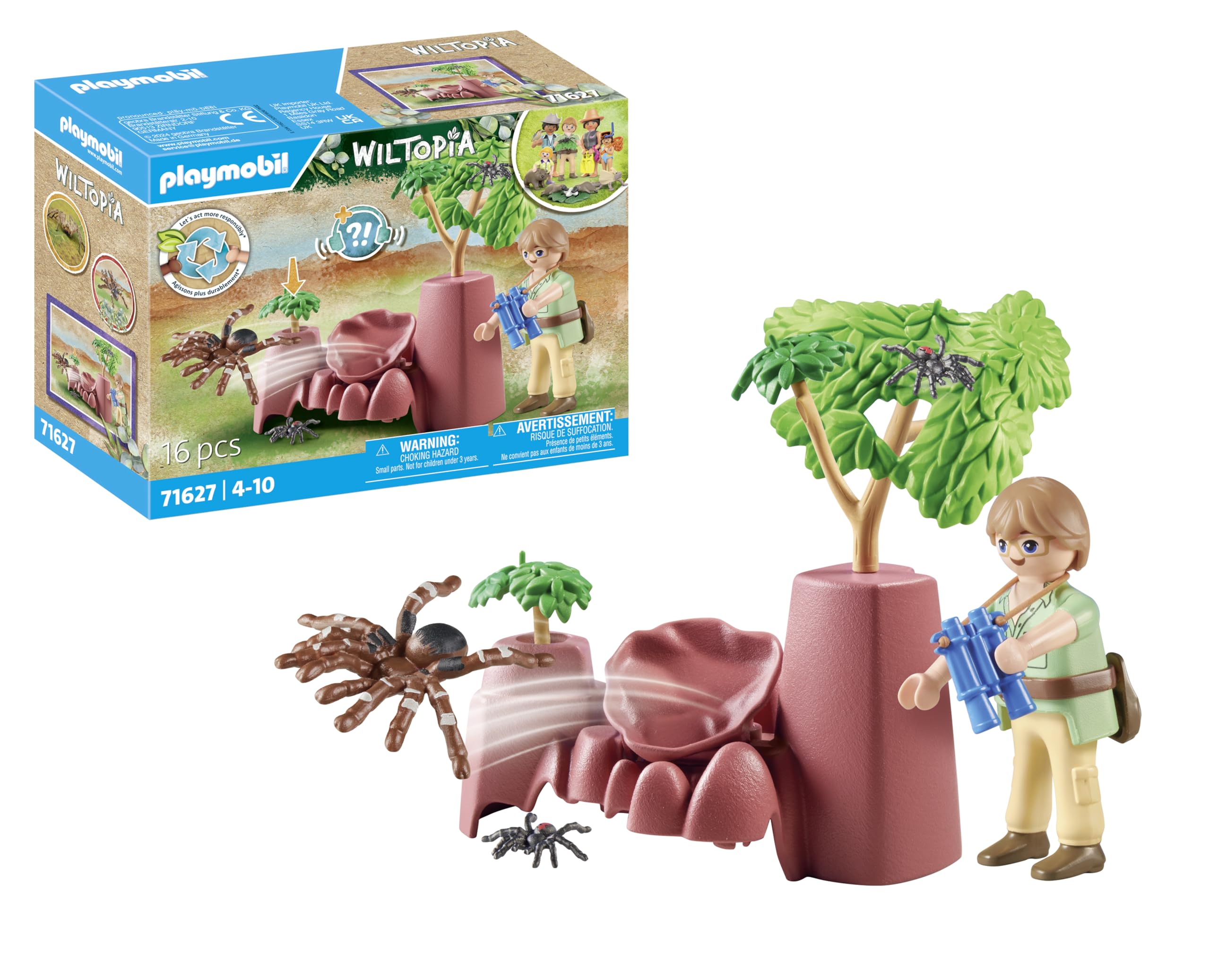 PLAYMOBIL Wiltopia 71627 Rocas con araña, Incluye una tarántula y Dos arañas pequeñas, Fabricado con más del 80% de Materiales reciclados y de Origen biológico, Juguetes para niños a Partir de 4 años