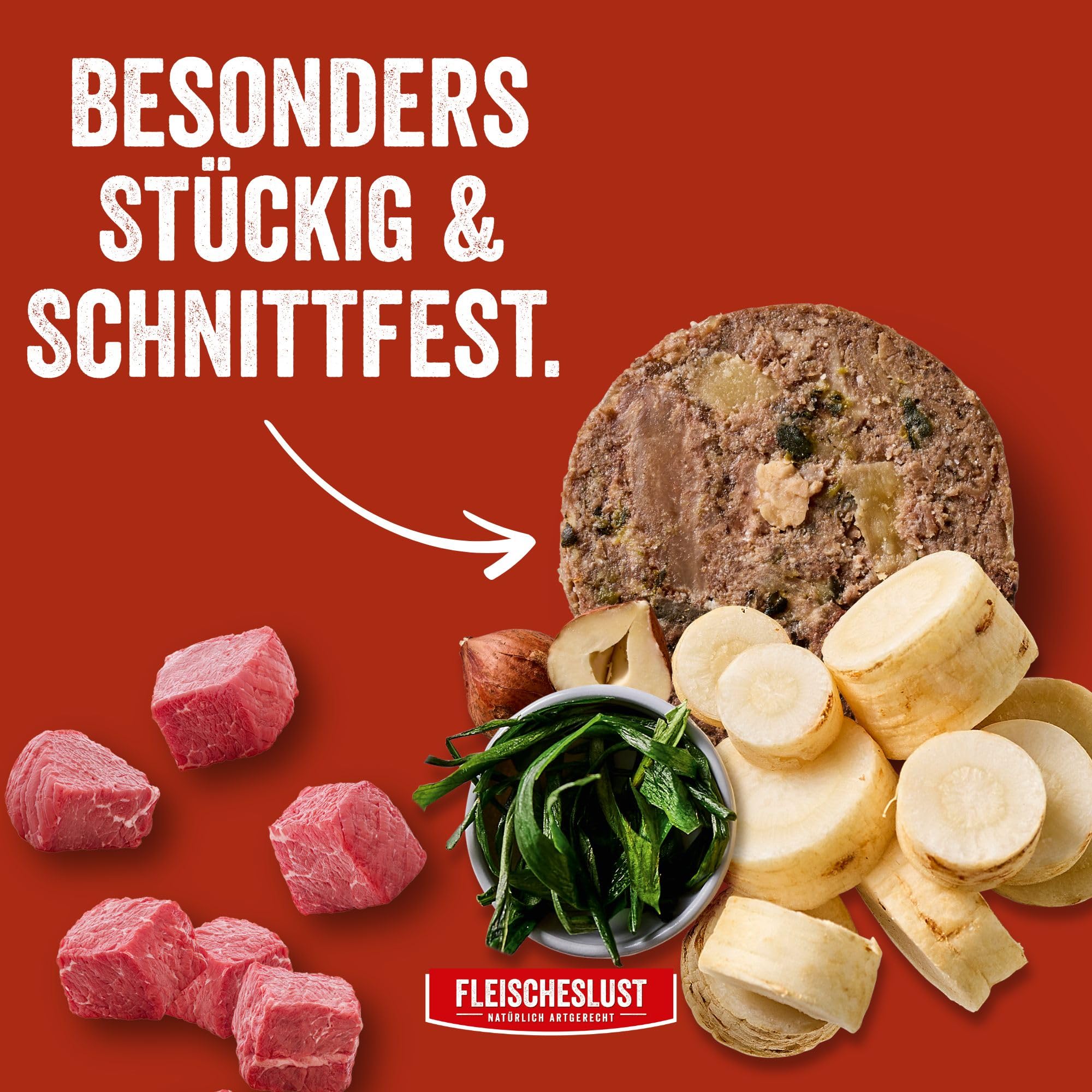Fleischeslust Salchichas para perros, menú de carne con chirivía, avellana y algas marinas, caja de alimentos (6 x 800 g), comida húmeda, resistente a los cortes, sin cereales, pienso completo para