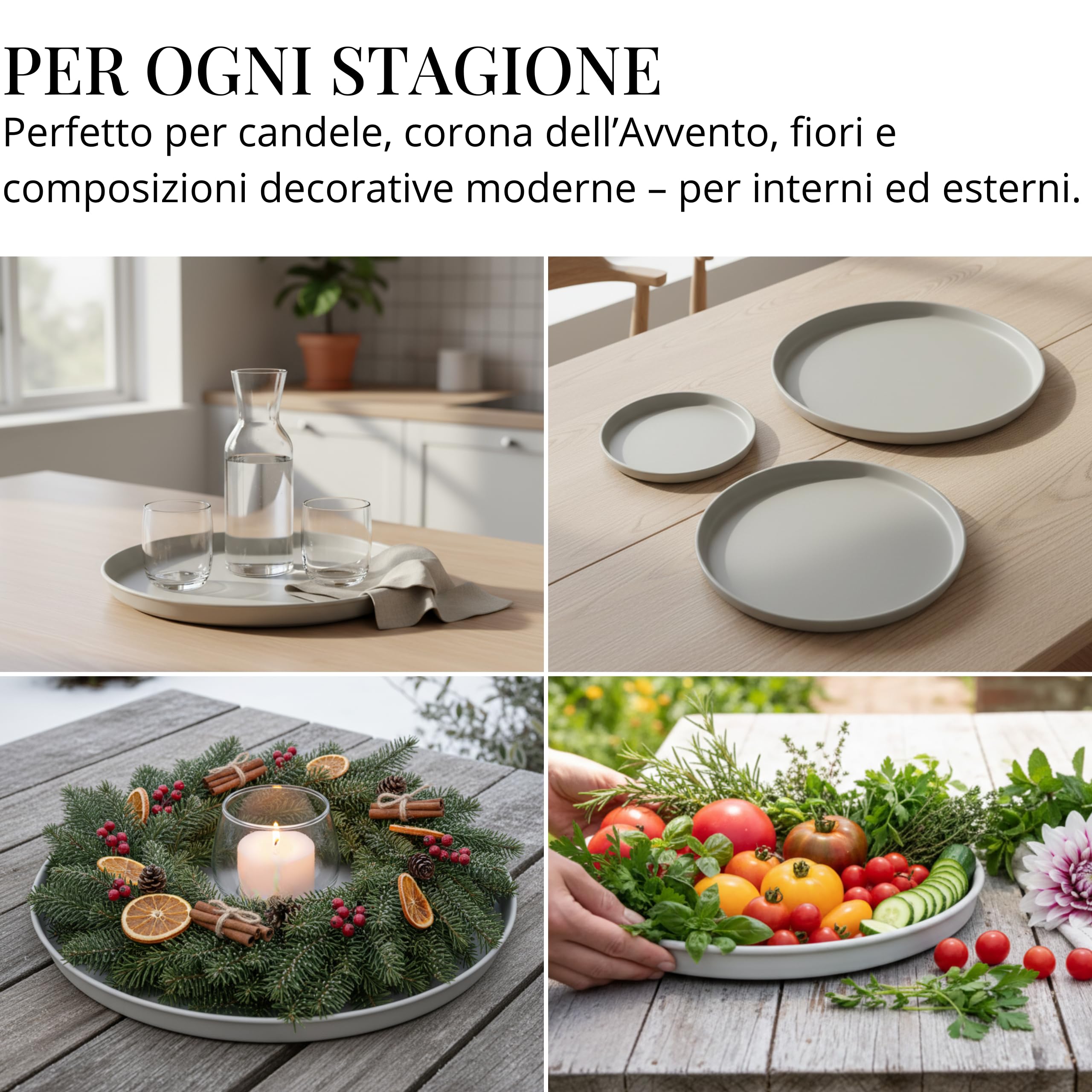 Set di 3 vassoi decorativi rotondi (25 cm, 30 cm, 40 cm), vassoio decorativo per corona dell'Avvento, vassoio per candele e decorazioni tutto l'anno, elegante vassoio rotondo, prodotto in Europa