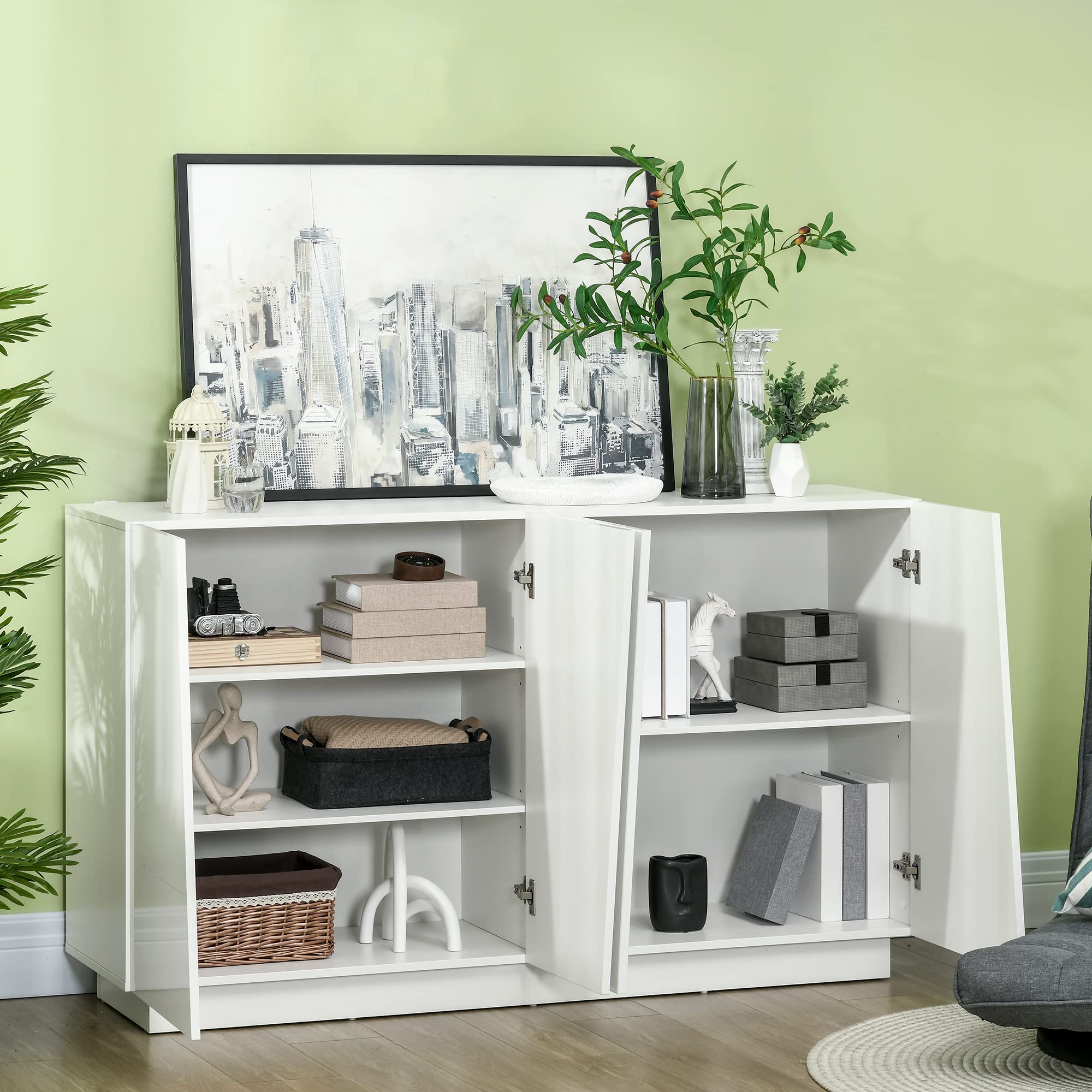 HOMCOM Mobiletto Multiuso in Truciolato Bianco a 5 Livelli con Ripiano Regolabile su 3 Livelli e Base Rialzata, 150x40x88 cm