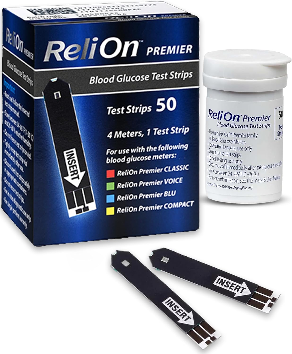Generic Blood Glucose Test Strips | 50 Count | Diabetic Supplies for Glucose Monitor | Accurate Blood Glucose Monitoring | Tiras para Medir la Glucosa | Compatible with ReliOn Premier Meters Generic Blood Glucose Test Strips | 50 Count | Diabetic Supplies for Glucose Monitor | Accurate Blood Glucose Monitoring | Tiras para Medir la Glucosa | Compatible with ReliOn Premier Meters