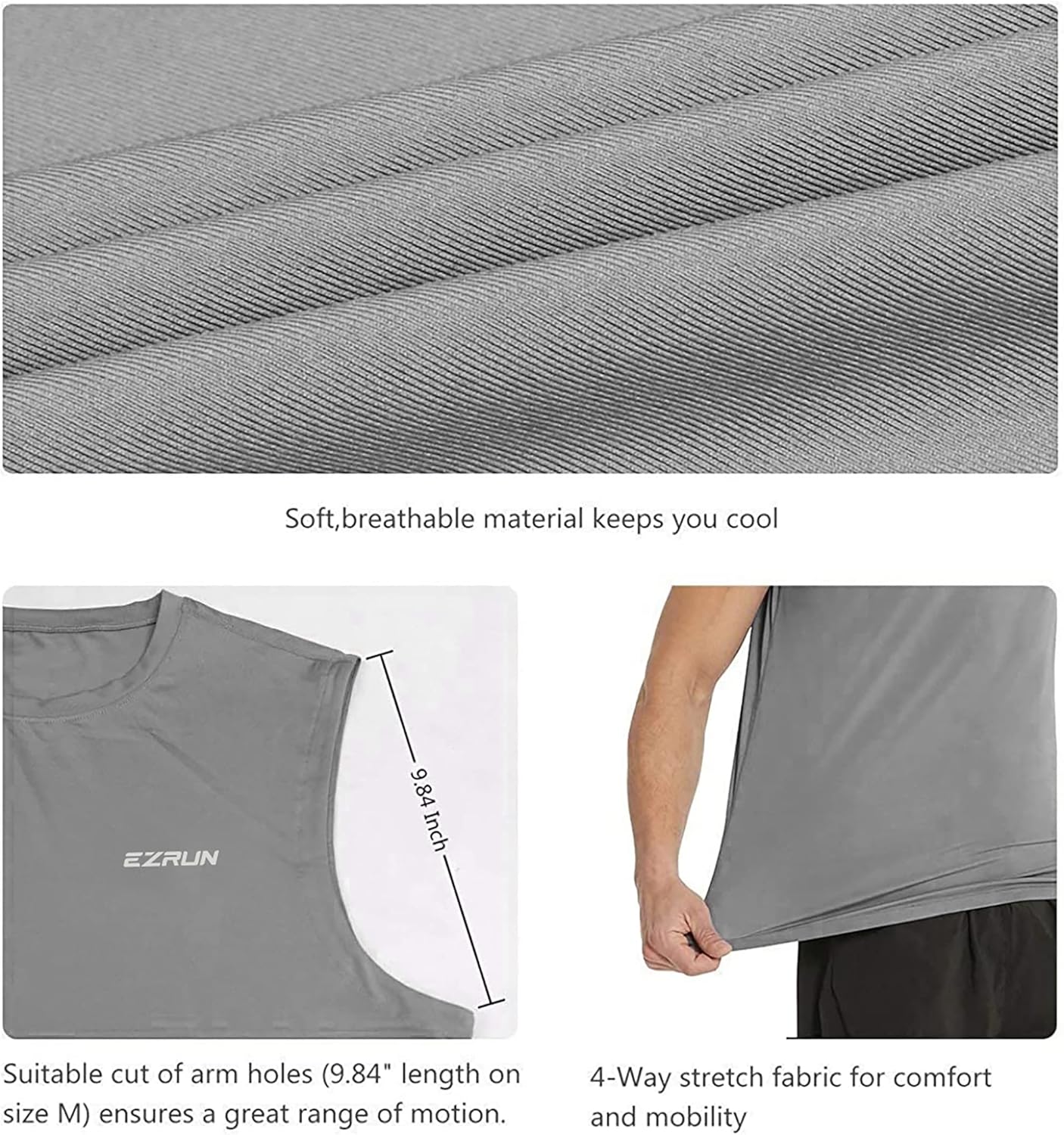 EZRUN Men's Sleeveless Shirt Quick Dry UPF 50+ Swim Beach Shirts Gym Workout Muscle Athletic Summer Tank Top Big and Tall - Image 5