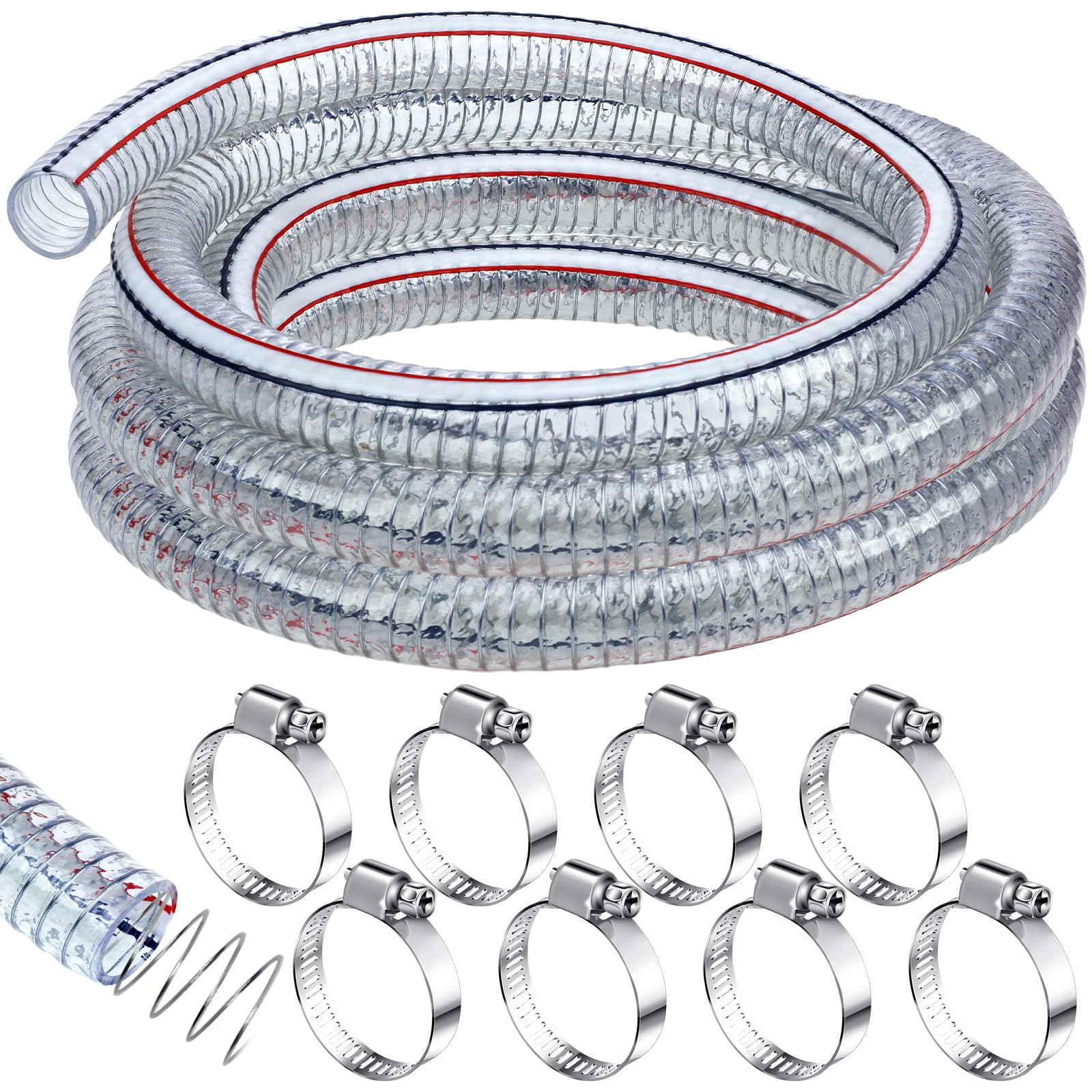 Frienda Flexible Hose Pvc Tubing with Fasteners, 1 Inch ID, 24.6 Ft