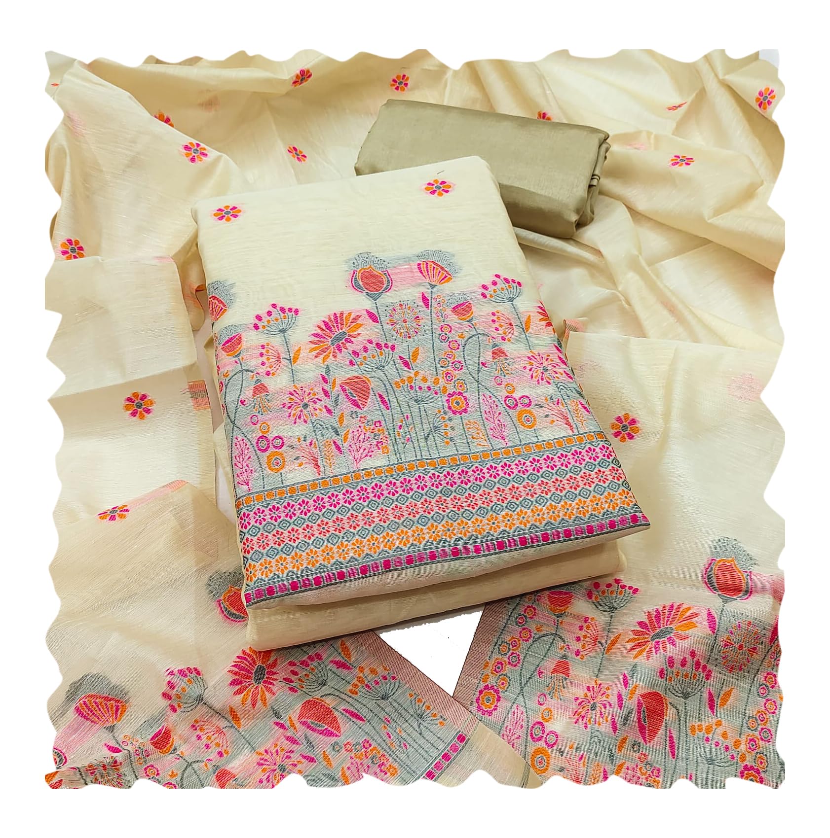 Womens Unstitch Dress material for wedding, Modal Silk Embroidery Work Sadi wear with dupatta for ramzan-image-31