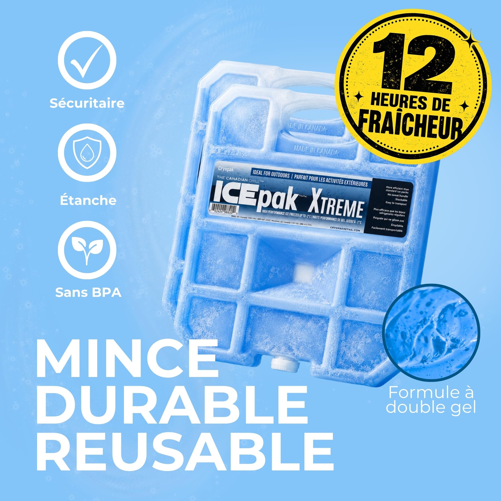Cryopak ICEpak Extreme – Bloc Réfrigérant Rigide Réutilisable pour Glacières et Sacs Isothermes, sans BPA, Non Toxique, Compatible Congélateur