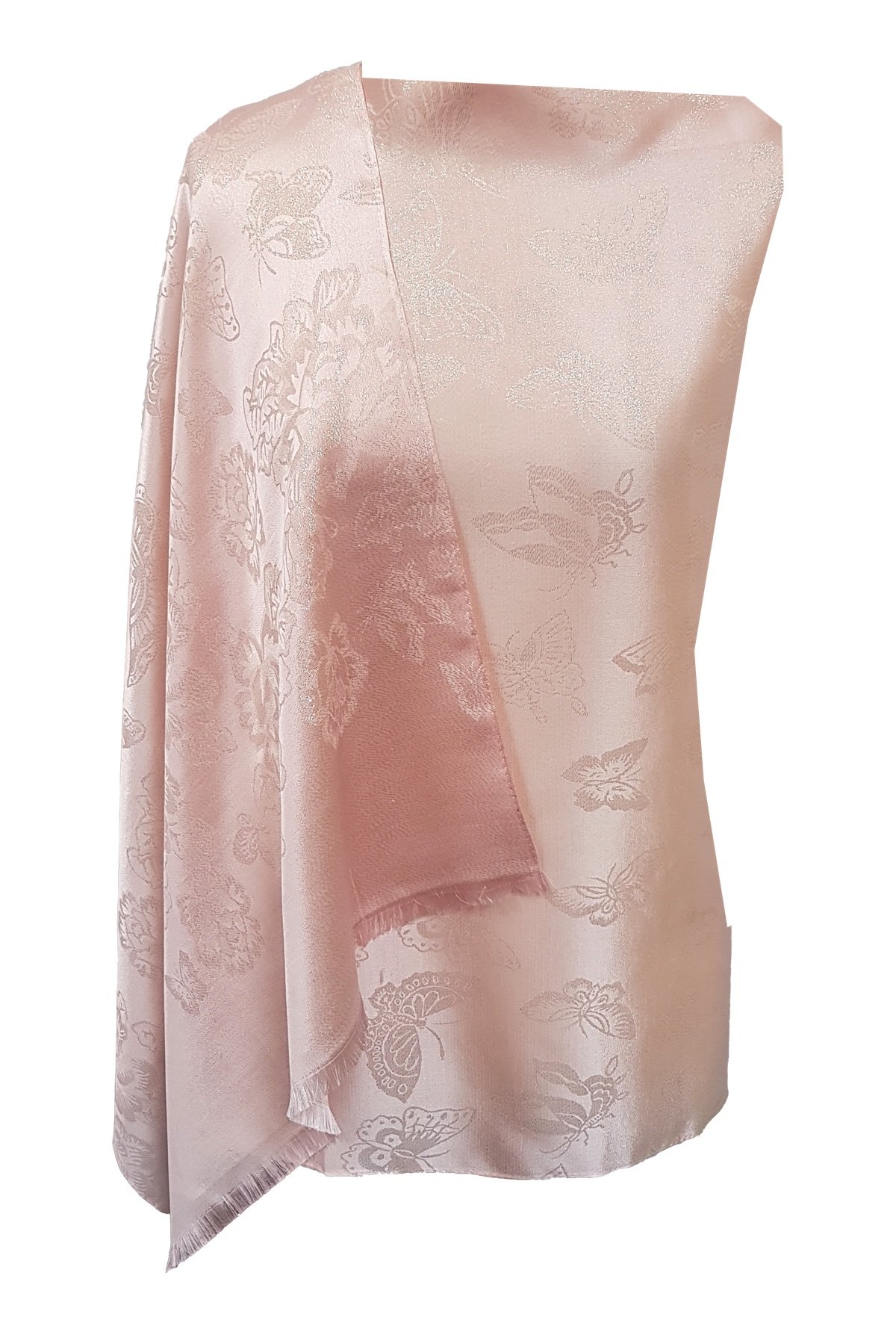 World of Shawls Shimmery Butterfly Lightweight Silky Pashmina Feel Shawl Wrap Stole (Baby Pink)
