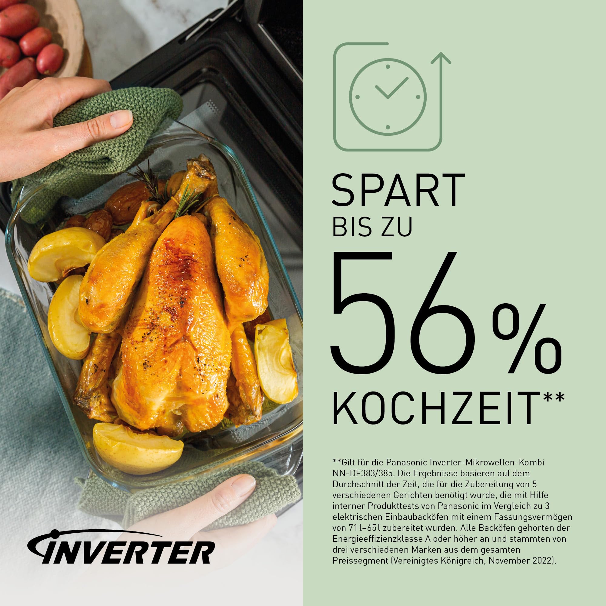 Panasonic NN-DF385MEPG Mikrowelle ( 1000 Watt, Ofen Kombi, Inverter Mikrowelle, 23 Liter, ohne Drehteller) silber