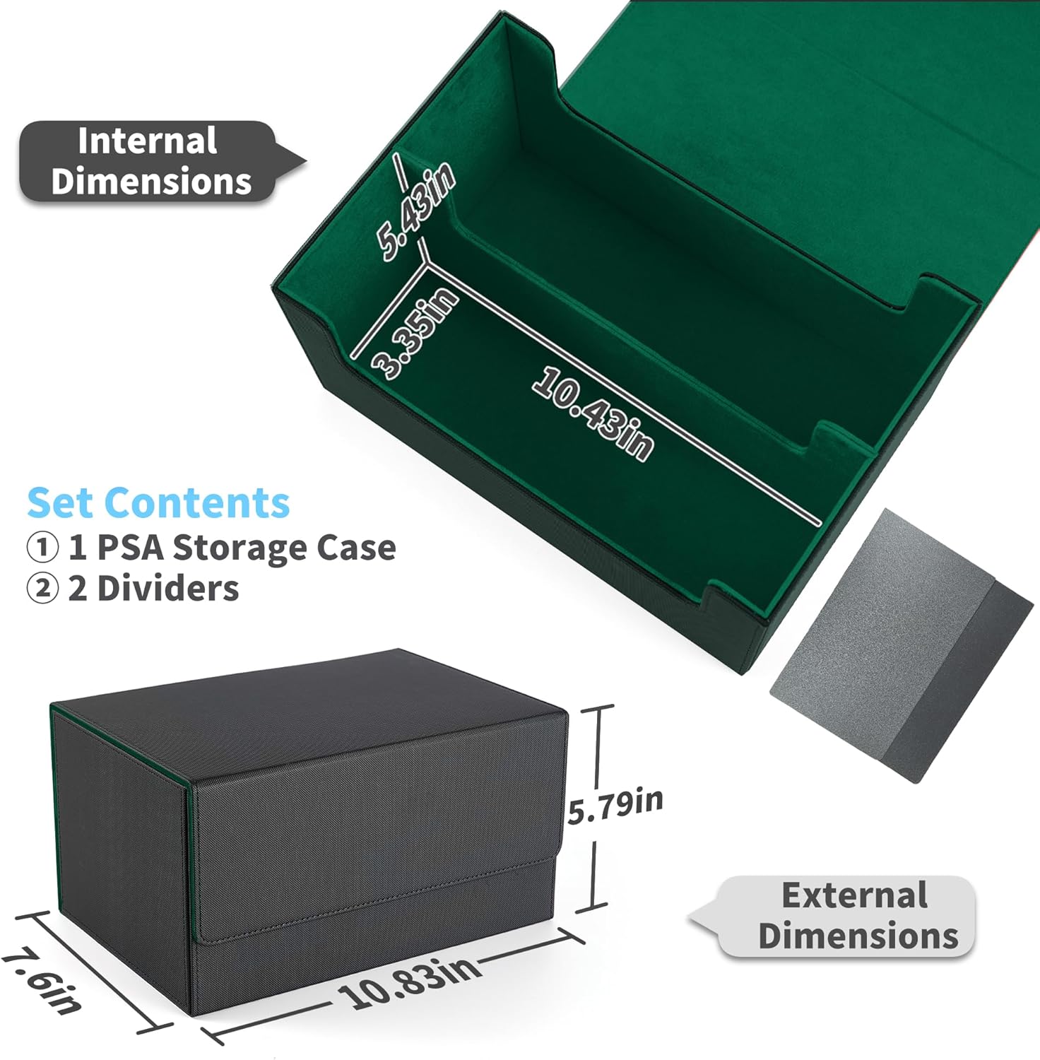 Venssu Graded Card Storage Box - Holds 80 PSA/BGS Slabs, 2-Row Slab Case Compatible with Toploaders, Waterproof PU Leather Trading Card Holder for MTG, PTCG, TCG, Sports Cards (Black and Green)