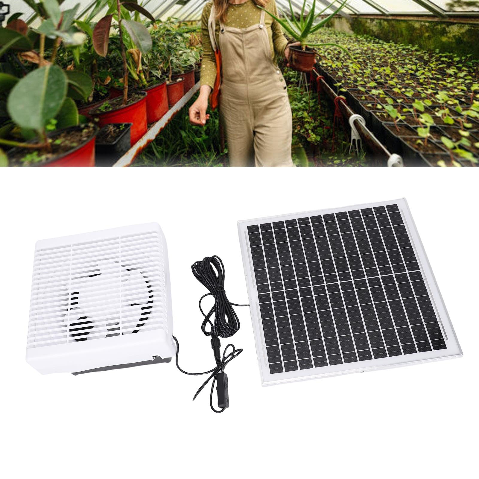 Focket Extractor de Energía Solar, Panel Solar de 20 W IP67, Protector de Malla Metálica Impermeable, Ventilador de Panel para Gallinero con de 20 W para Gallineros, ático, Invernaderos, Cobertizos