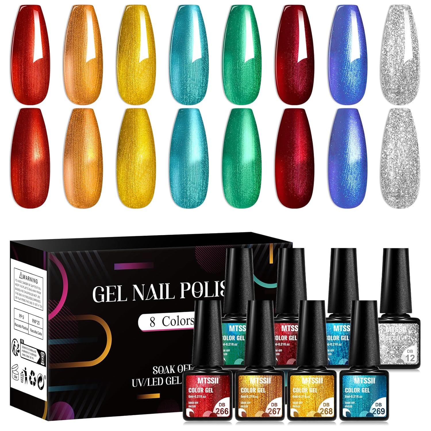 MTSSII Chrome Gel Nail Polish Set - 8 Metallic Colors