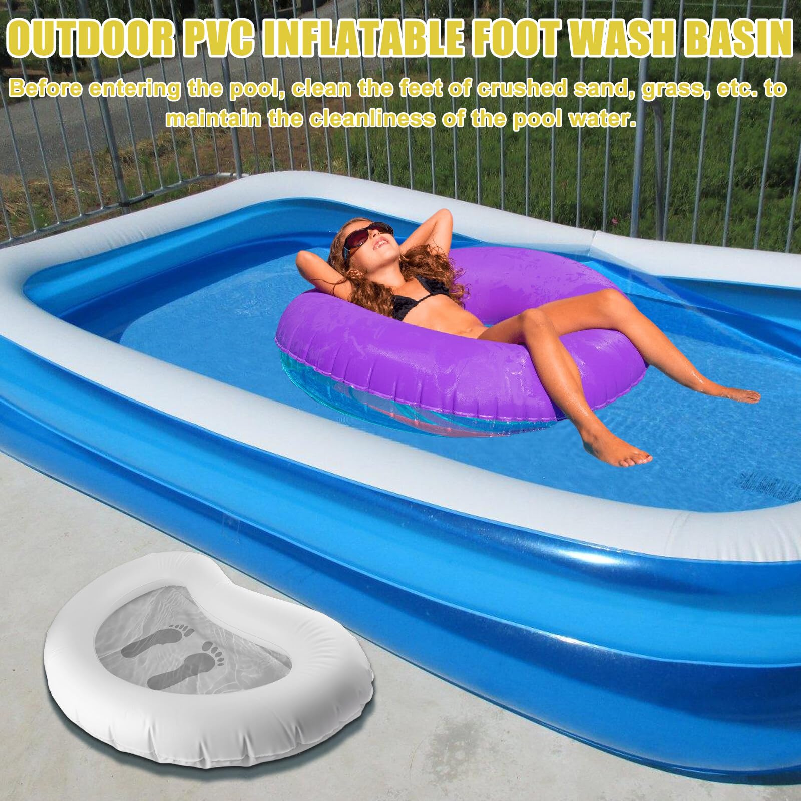 Piscine gonflable - 93 x 73 cm - Gris - Piscine - Bain de pieds gonflable - Pour piscine, spa, jacuzzi ou piscine hors-sol