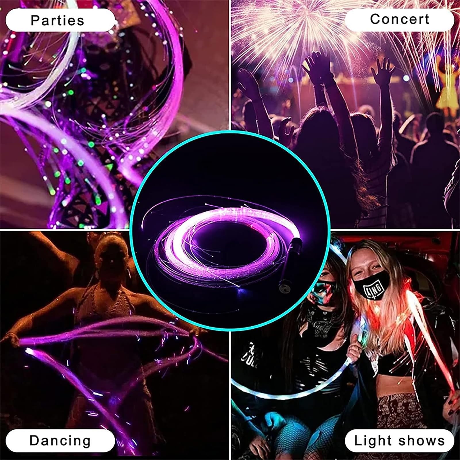 MDybf Frusta in Fibra Ottica a LED, Frusta Spaziale da Ballo Girevole a 360° da 6 piedi/178 cm, Frusta Pixel Ricaricabile Tramite USB 10 modalità Luminose